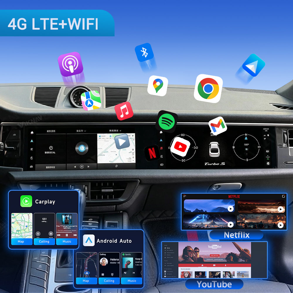 VIKNAV Dual 12.3 Inch Android Car Radio for Porsche Macan 2018 2019 2020 2021 2022 2023 2024 Auto Stereo Screen Upgrade Wireless Carplay GPS Navigation Multimedia Player Head Unit