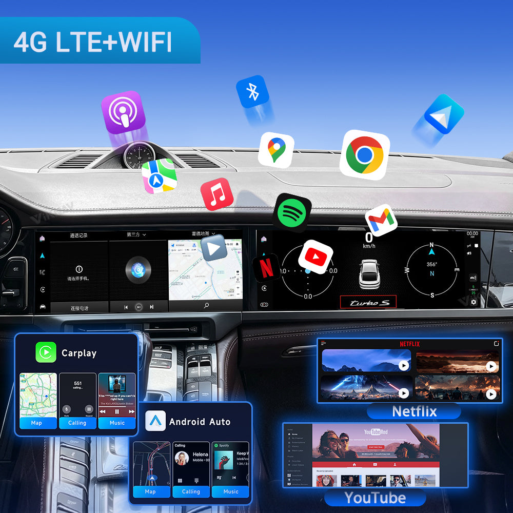VIKNAV Dual 12.3 Inch Android Car Radio Auto Stereo for Porsche Panamera 2010 2011 2012 2013 2014 2015 2016 Screen Upgrade Wireless Carplay GPS Navigation Multimedia Player Head Unit