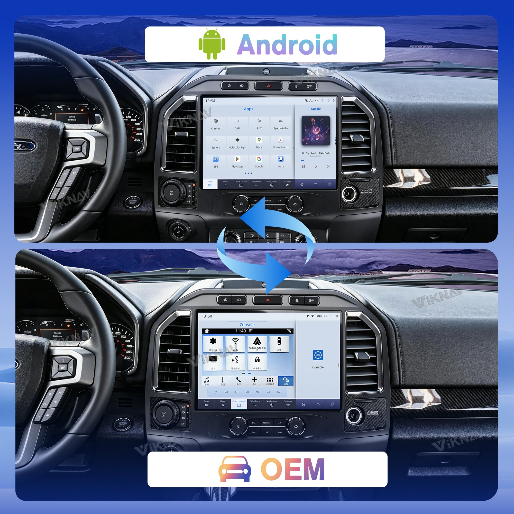 VIKNAV 13 Inch Android Car Radio For Ford F150 F250 F350 F450 Raptor 2015-2020 Auto Stereo Screen Upgrade