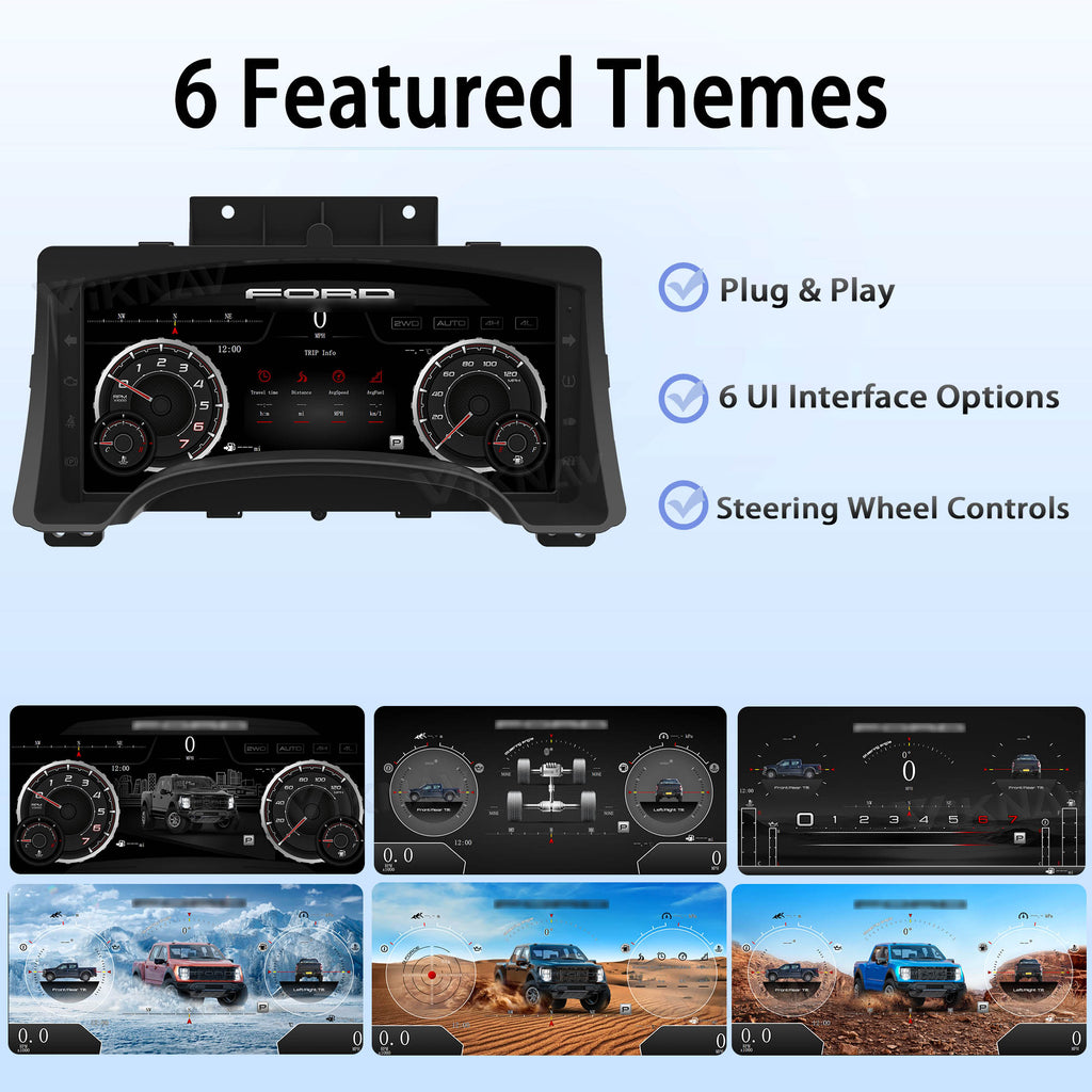 Viknav 14.4 Inch Car Radio Android and Digital Cluster Dashboard Panel Speedometer For Ford F150 2009-2012 Stereo Wireless Carplay Android Auto Touch Screen GPS Navigation Multimedia Player