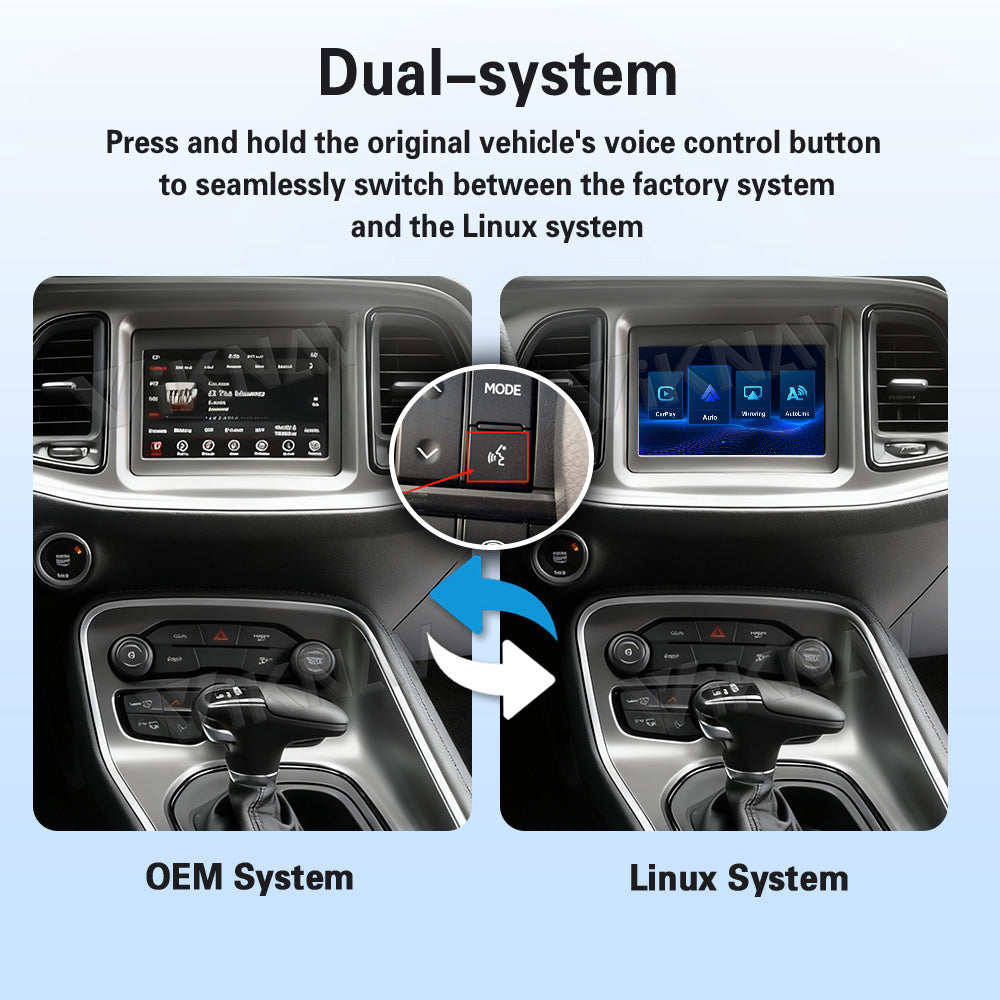 Viknav Linux System Decoder Box For Dodge Challenger 2015-2022 OEM Harman System Upgrade Interface Wireless Carplay Android Auto Decoder Box Autolink Airplay