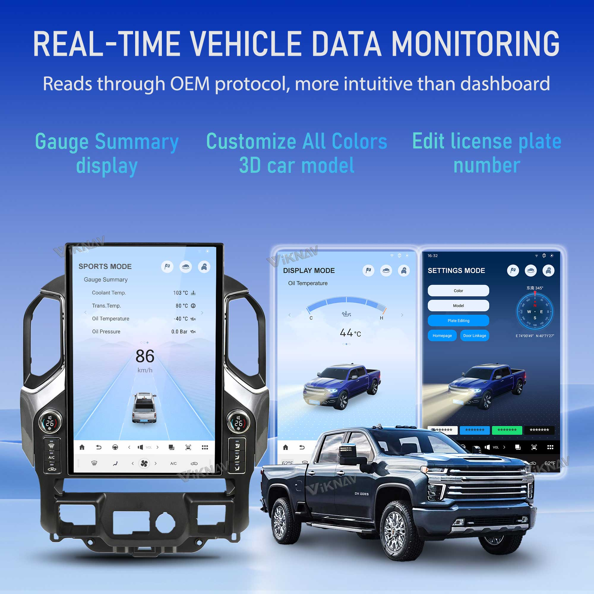 VIKNAV 17.2 Inch Android 14 Car Radio For Chevrolet Silverado GMC SIERRA 1500 2019-2025 Wireless Carplay Auto Stereo Screen Upgrade