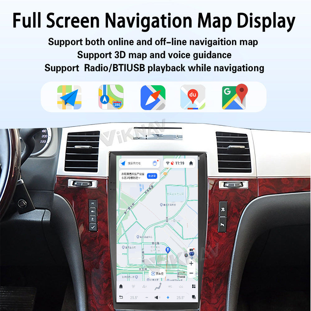 Viknav 13.6 inch Touch Screen Android Car Radio For Cadillac Escalade 2008-2012 Wireless Carplay GPS Navigation With 15 Inch Car Speedometer