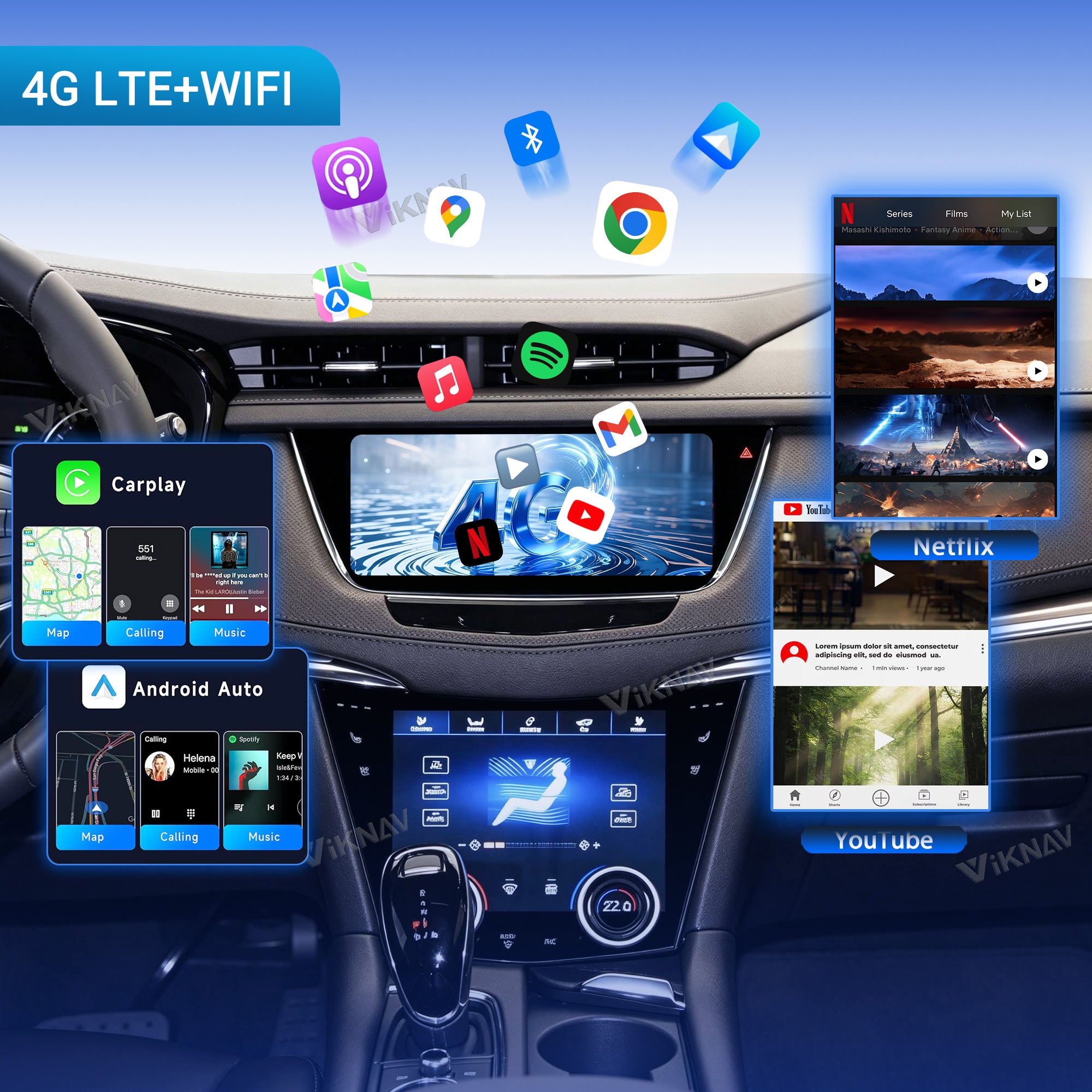 VIKNAV 10.25 Inch Android Car Radio for Cadillac XT5 XT6 2016 2017 2018 2019 2020 2021 2022 2023 Auto Stereo Screen Upgrade Wireless Carplay GPS Navigation Multimedia Player With AC Panel