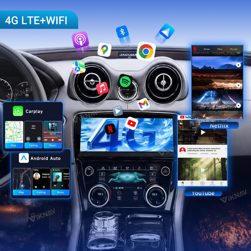 VIKNAV 10.25 Inch Android Car Radio AC panel for Jaguar XJ XJL XJR 2010-2019 Auto Stereo Screen Upgrade Wireless Carplay GPS Navigation Multimedia Player