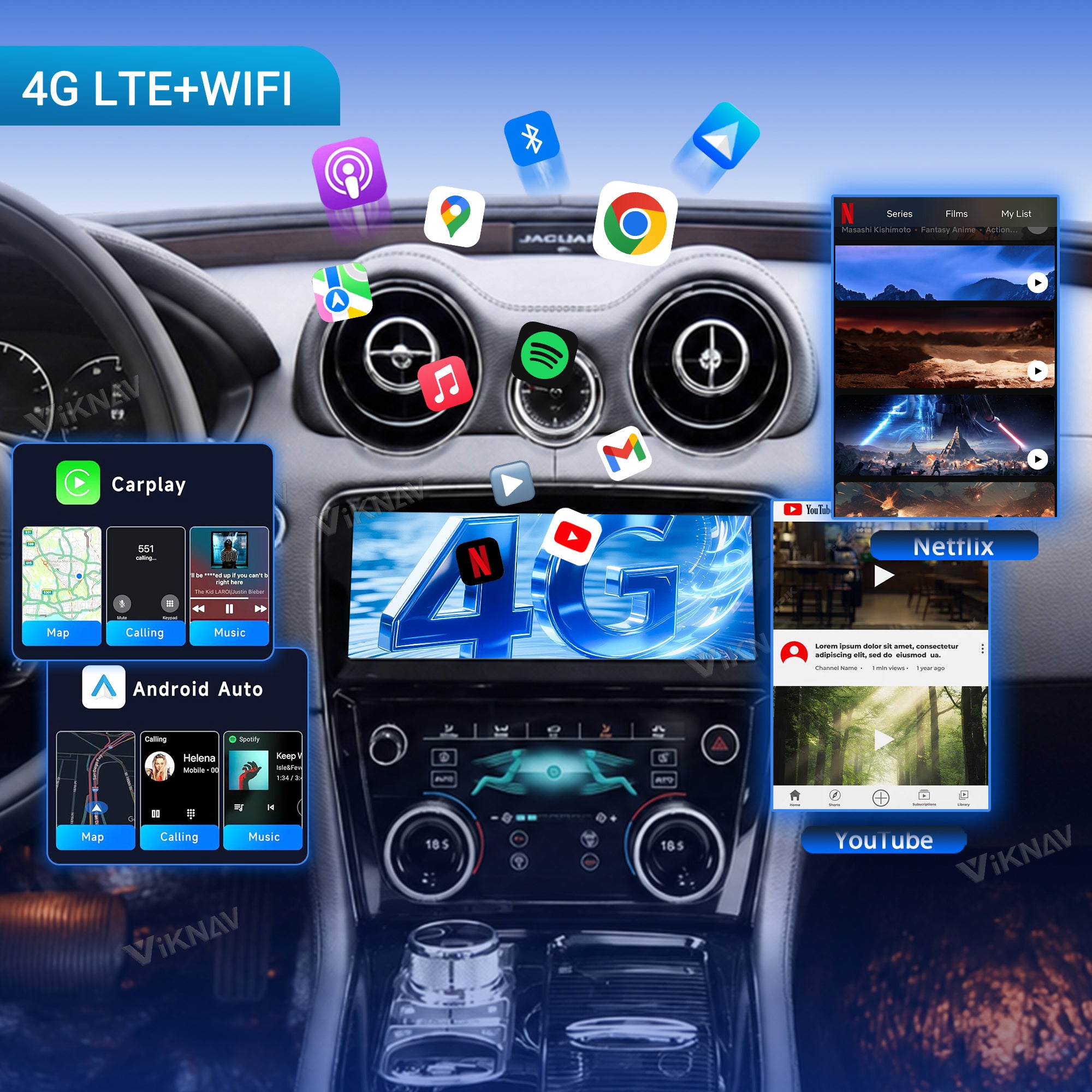 VIKNAV 10.25 Inch Android Car Radio AC panel for Jaguar XJ XJL XJR 2010-2019 Auto Stereo Screen Upgrade Wireless Carplay GPS Navigation Multimedia Player
