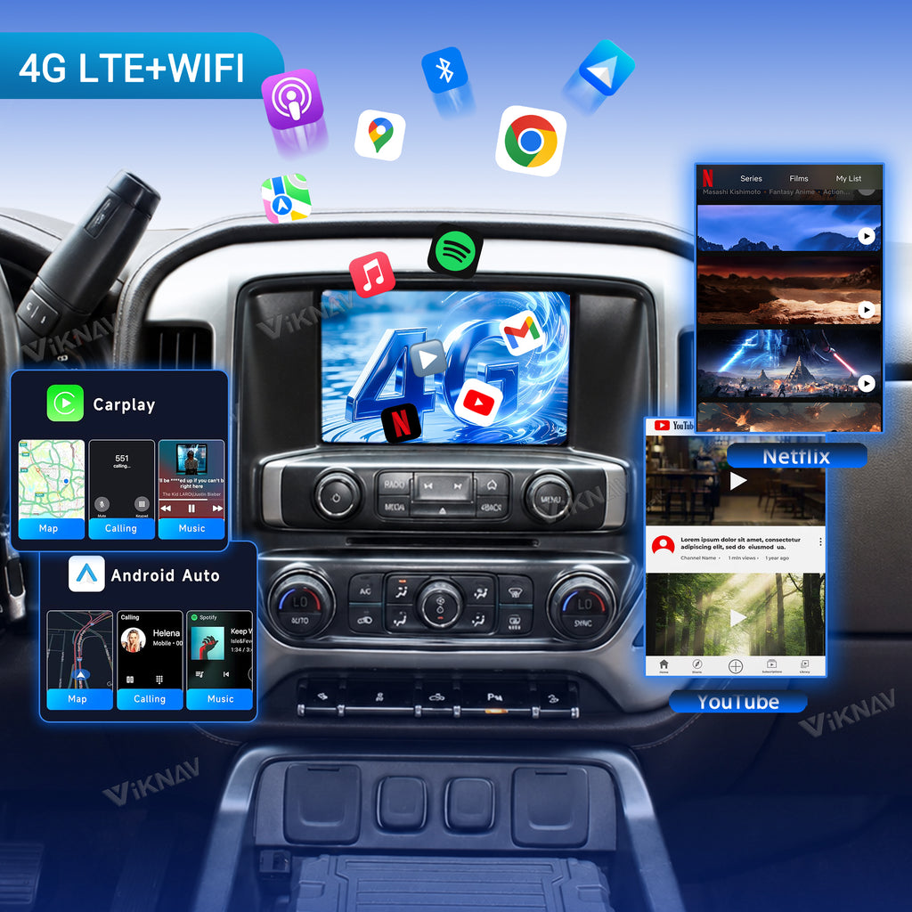 VIKNAV Android Carplay Decoder Box For Chevrolet Silverado GMC SIERRA 1500 2014-2018 GPS Navigation Multimedia player Auto Stereo Only Support OEM 8 Inch Screen