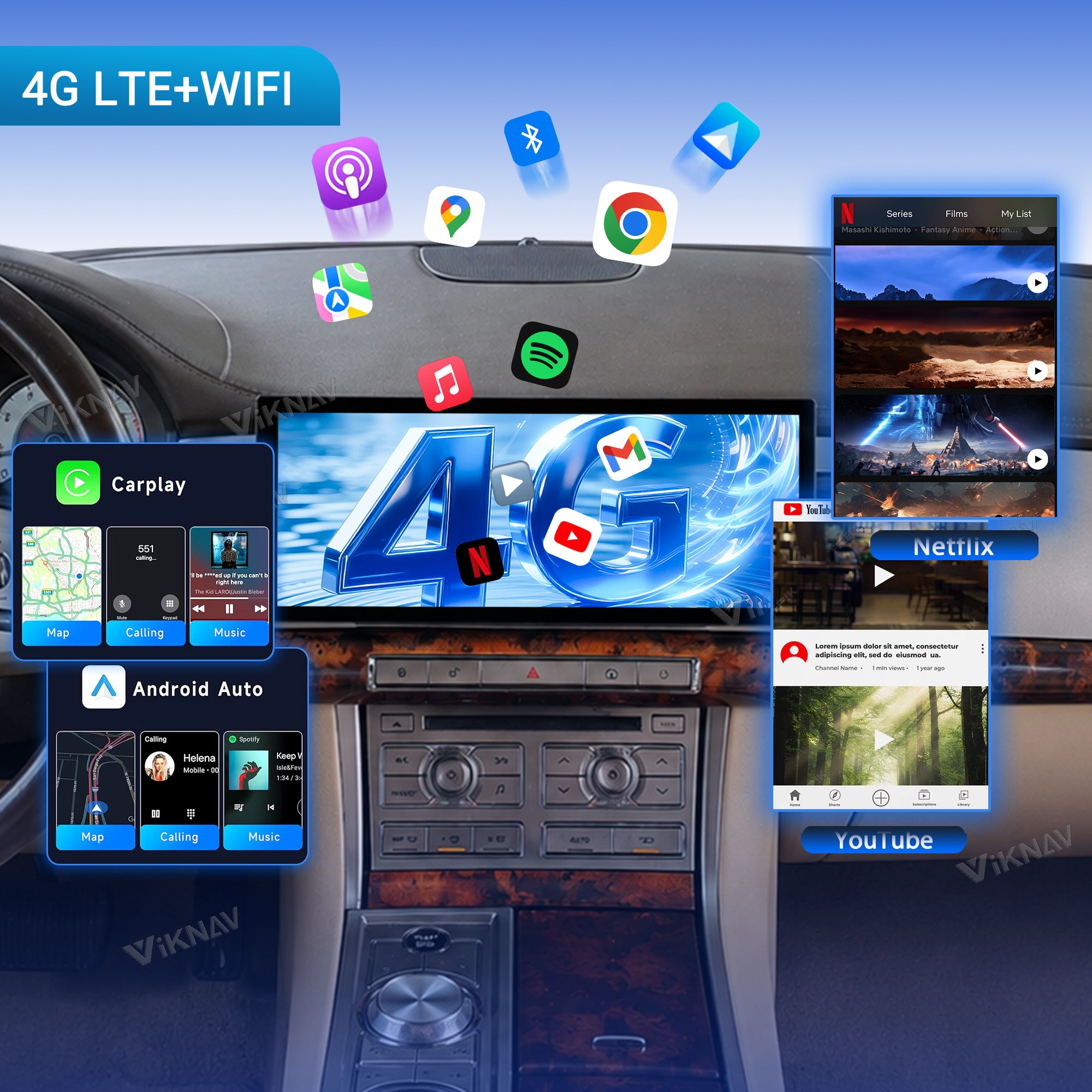 VIKNAV 12.3 Inch Android Car Radio For Jaguar XF 2009-2015 Auto Stereo Screen Upgrade Wireless Carplay GPS Navigation Multimedia Player
