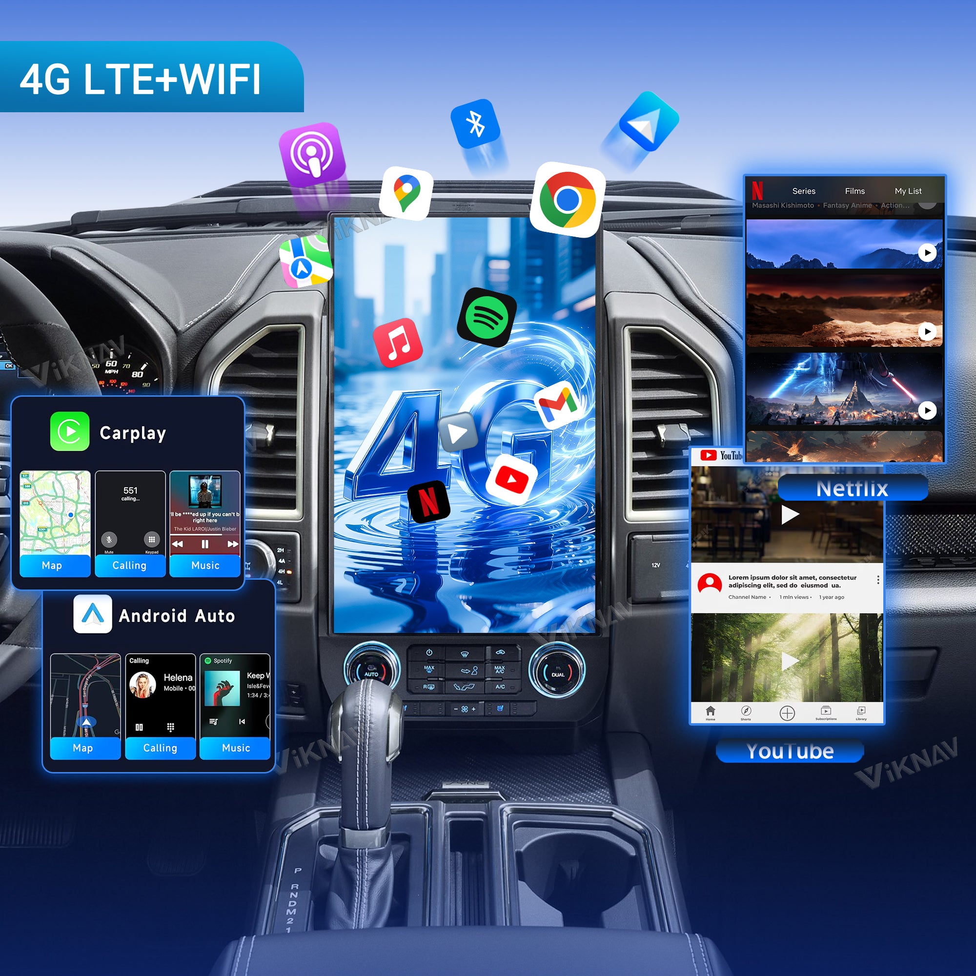 VIKNAV 17.2 Inch Android Car Radio For Ford F150 F250 F450 Raptor 2015-2020 Auto Stereo Screen Upgrade