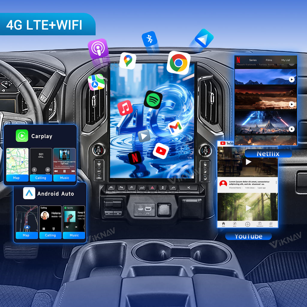 VIKNAV 15.6 Inch Android 14 Car Radio For Chevrolet Silverado GMC SIERRA 1500 2019-2025 Wireless Carplay Auto Stereo Screen Upgrade