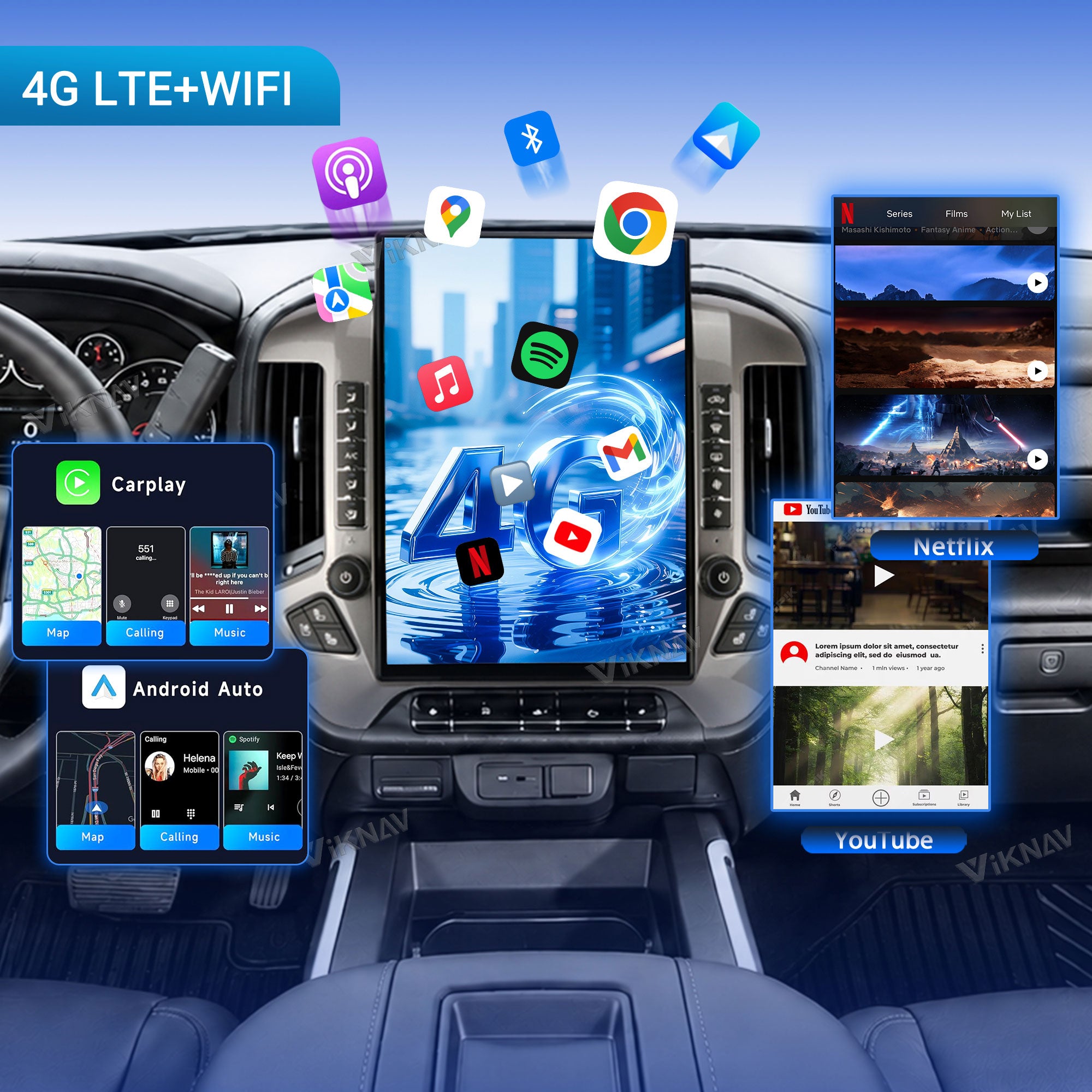 VIKNAV 15.6 Inch Android Car Radio For Chevrolet Silverado GMC SIERRA 1500 2014-2018 Upgrade Auto Stereo Screen Wireless Carplay