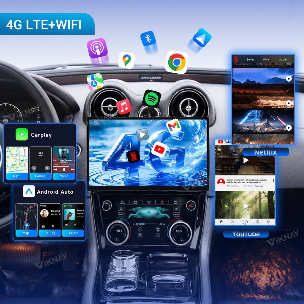 VIKNAV 13 Inch Android Car Radio AC Panel for Jaguar XJ XJL XJR 2010-2019 Auto Stereo Screen Upgrade Wireless Carplay GPS Navigation Multimedia Player