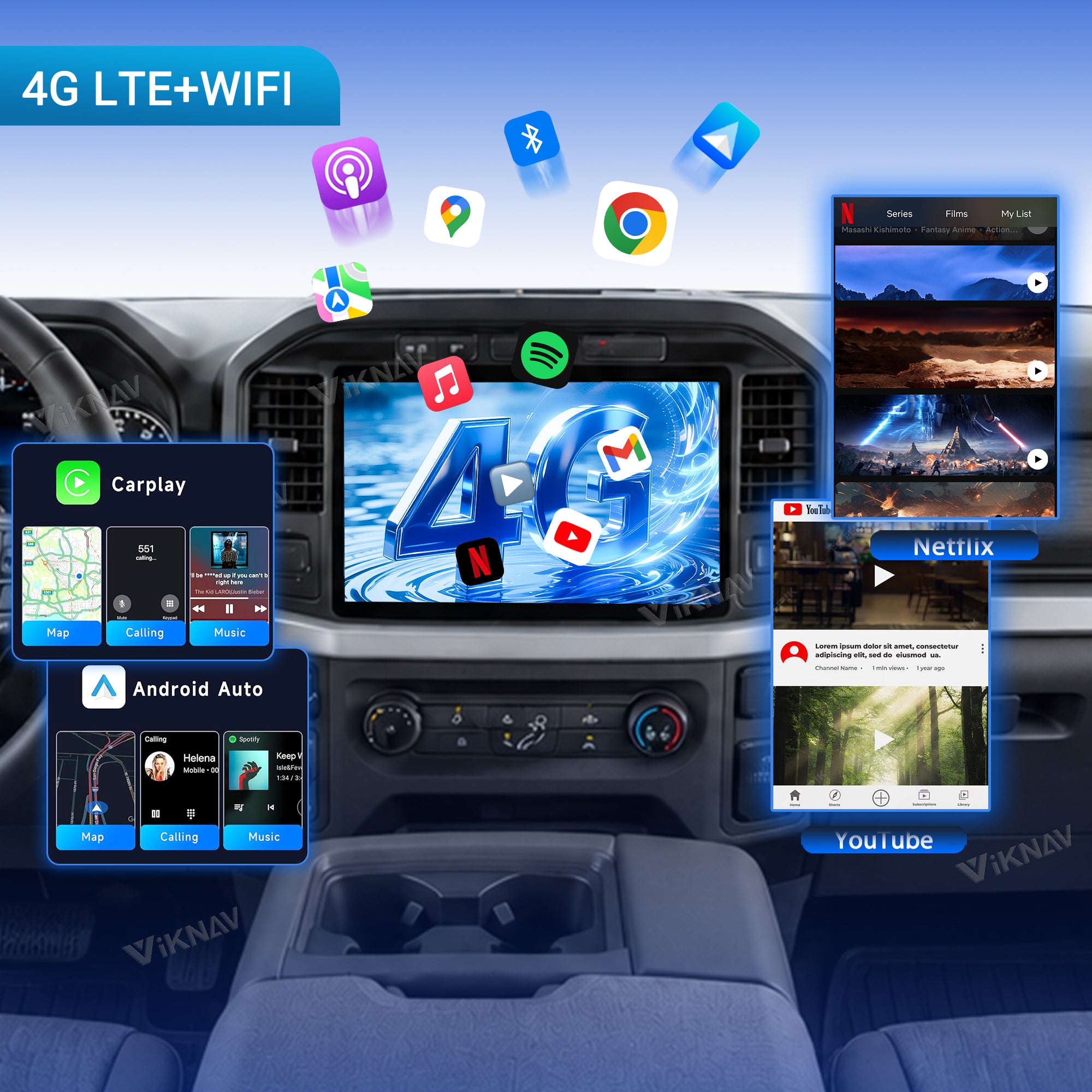 VIKNAV 12.7 Inch Android Car Radio For Ford F150 Raptor 2021-2026 Auto Stereo Screen Upgrade