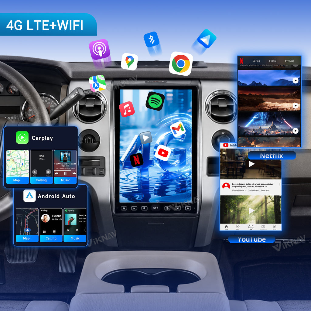 VIKNAV 12.1 Inch Android Car Radio For Ford F150 Raptor 2009-2012 Auto Stereo Screen Upgrade
