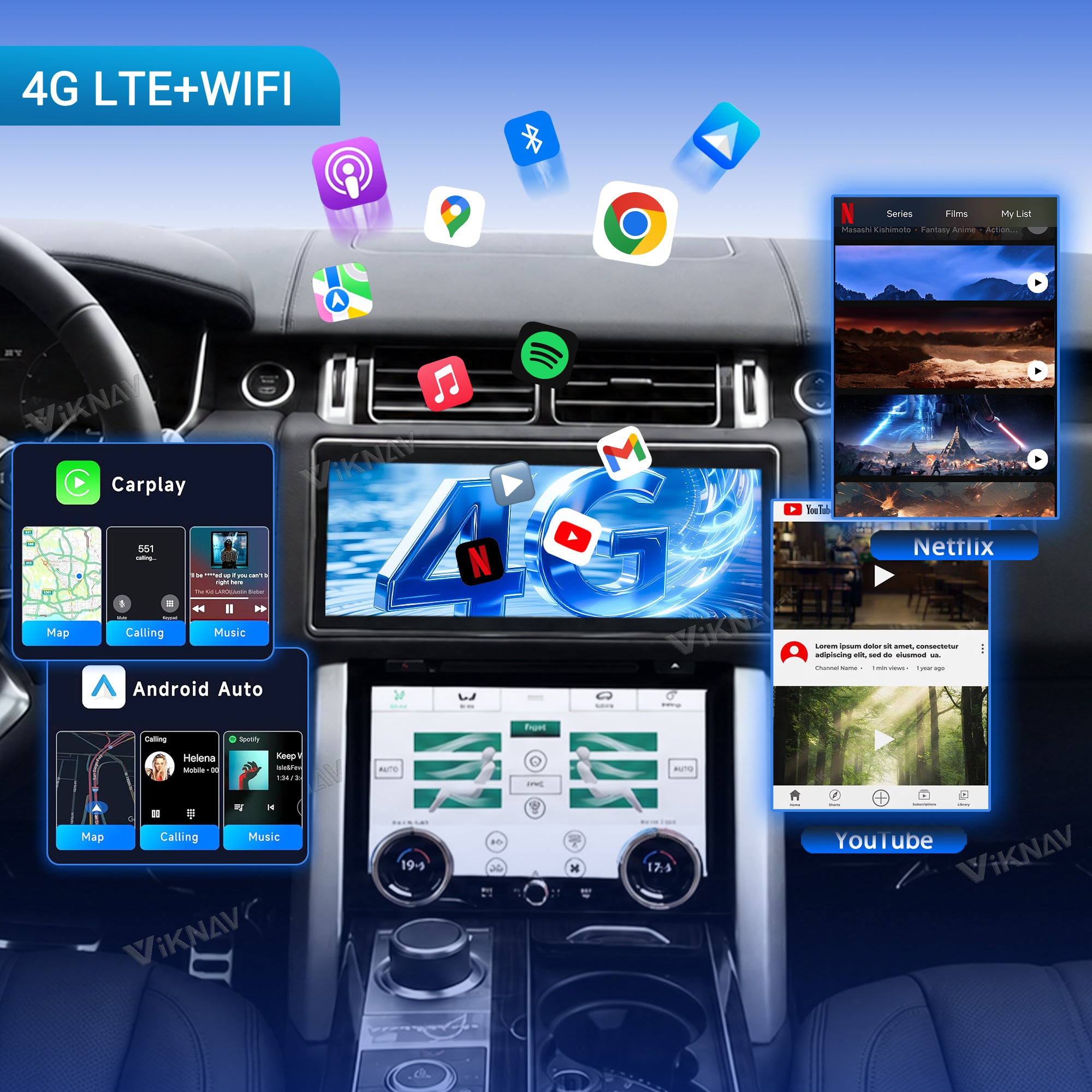 VIKNAV 12.3 Inch Android Car Radio AC panel for Land Rover Range Rover Vogue L405 2013-2017 Auto Stereo Screen Upgrade Wireless Carplay GPS Navigation Multimedia Player
