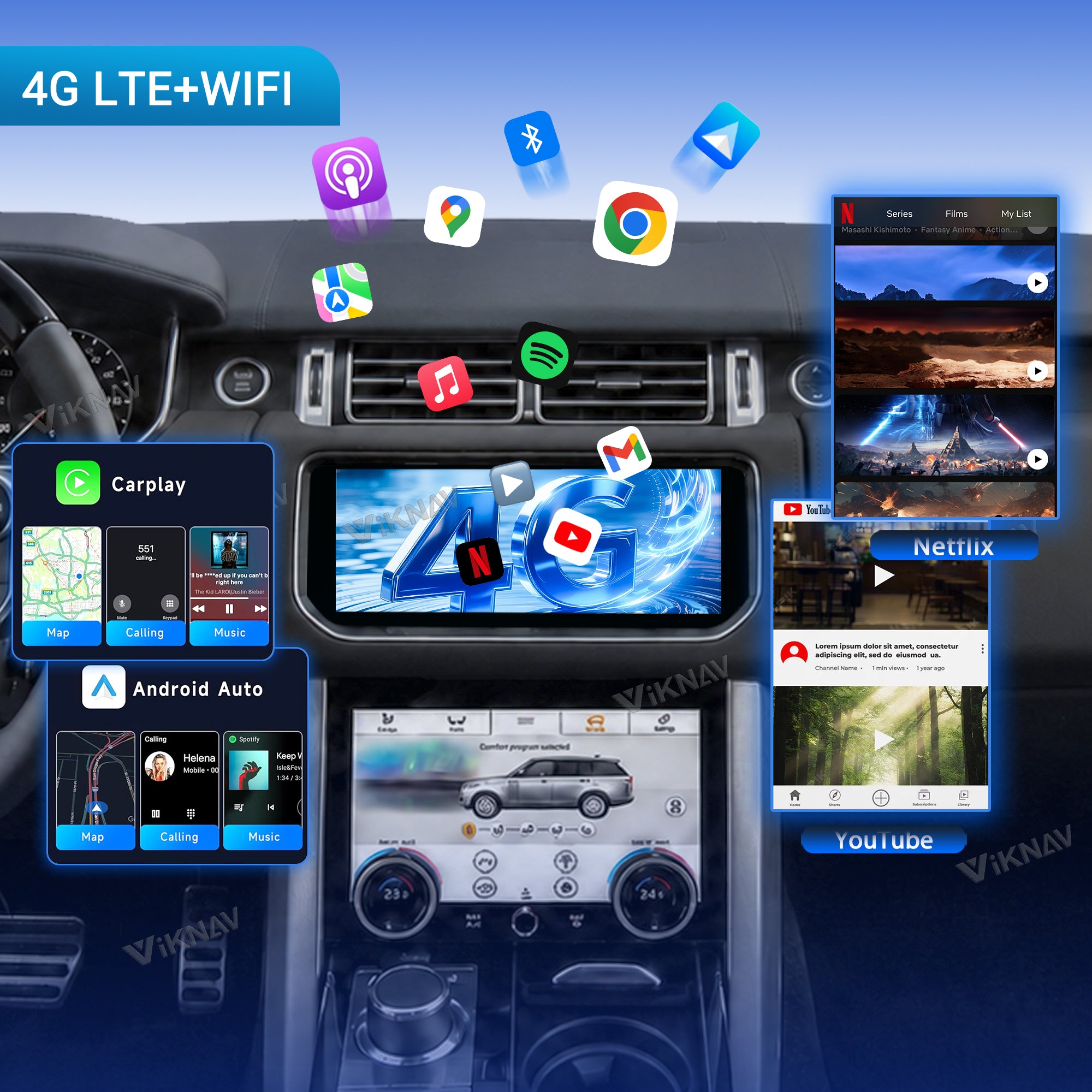 VIKNAV 10.25 Inch Android Car Radio AC panel for Land Rover Range Rover Vogue L405 2013-2017 Auto Stereo Screen Upgrade Wireless Carplay GPS Navigation Multimedia Player