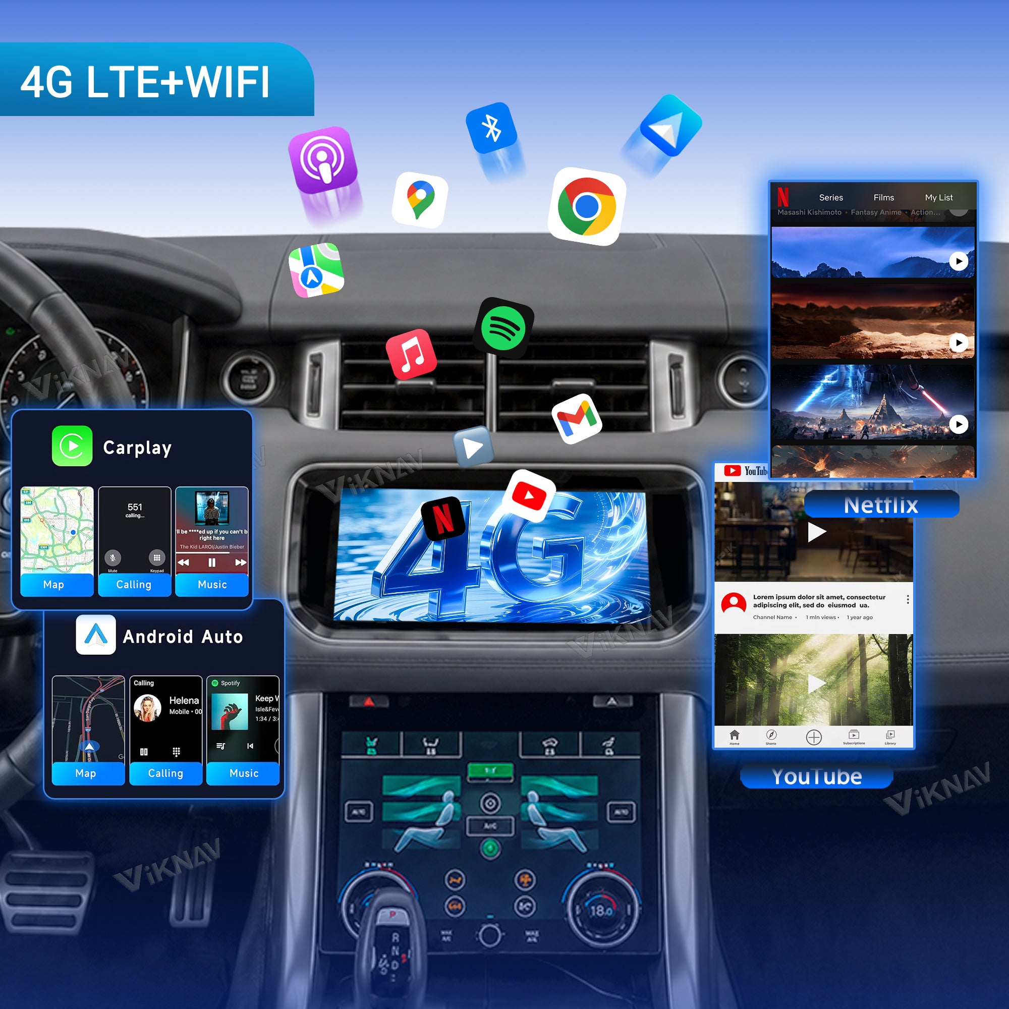 VIKNAV 10.25 Inch Android Car Radio AC panel for Land Rover Range Rover Sport L494 2013-2017 Auto Stereo Screen Upgrade Wireless Carplay GPS Navigation Multimedia Player
