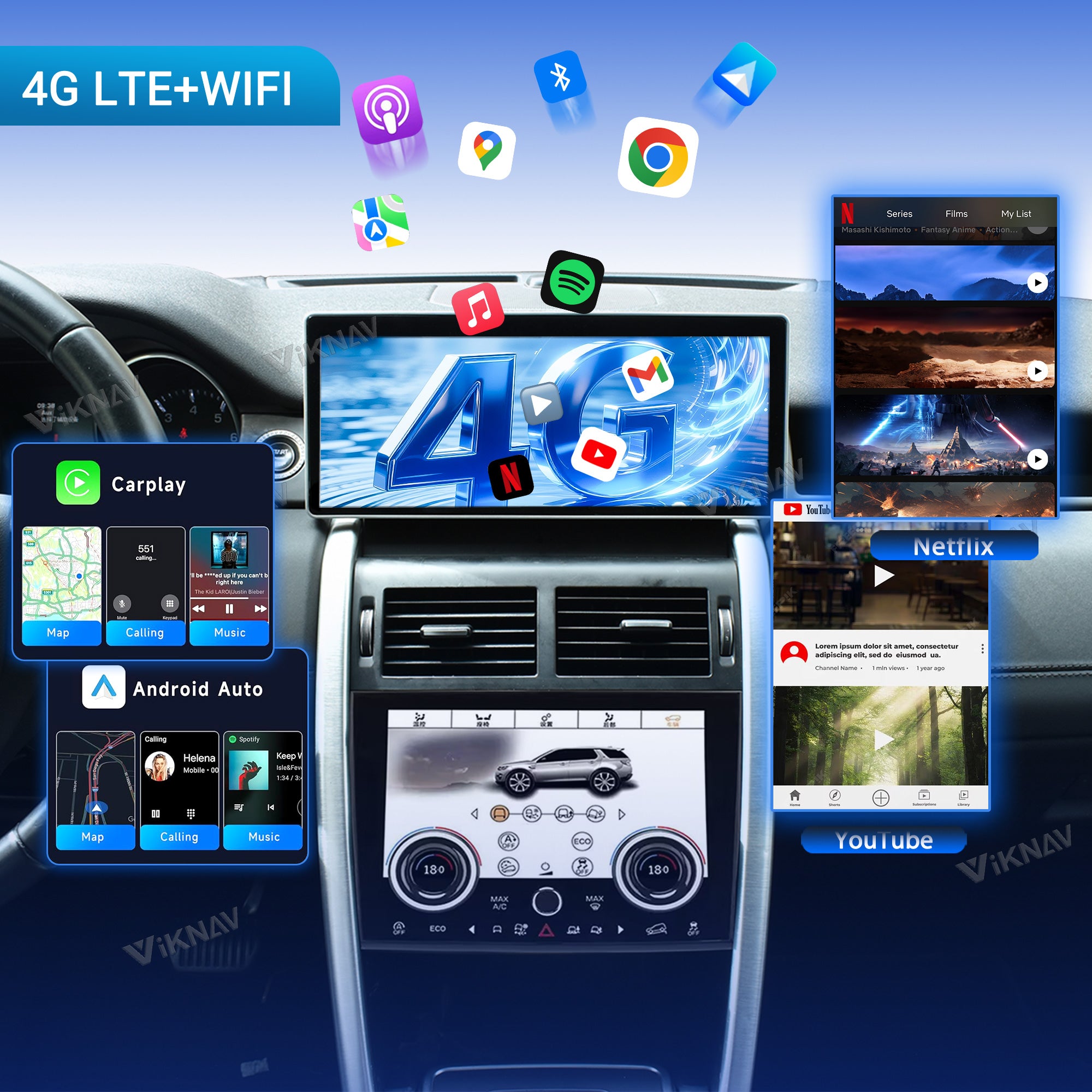 VIKNAV 12.3 Inch Android Car Radio AC panel For Land Rover Discovery Sport L550 2015-2019 Auto Stereo Screen Upgrade Wireless Carplay GPS Navigation Multimedia Player