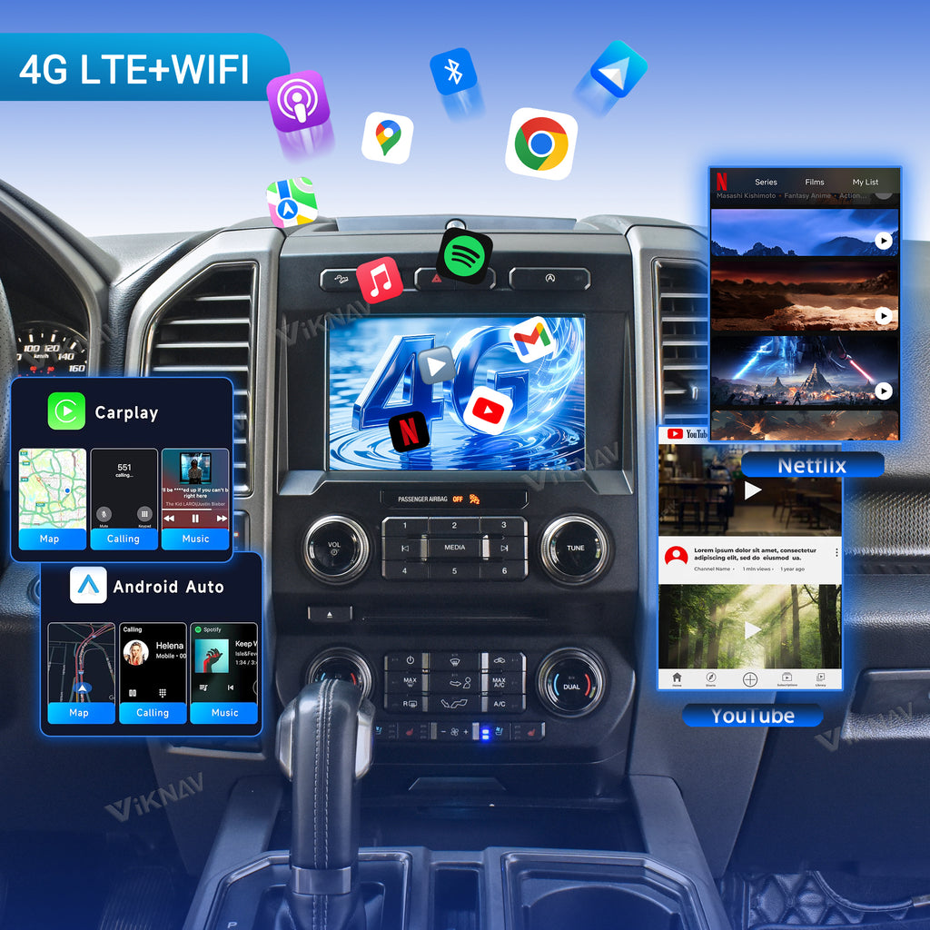 VIKNAV Android Carplay Decoder Box For Ford F150 F250 F350 F450 Raptor SYNC2 SYNC3 GPS Navigation Multimedia player Auto Stereo Only Support OEM 8 Inch Screen