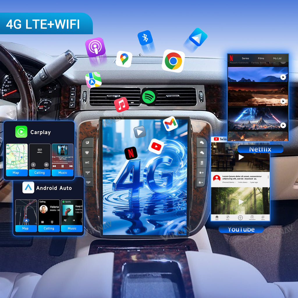 VIKNAV 14 Inch Car Radio For GMC YUKON/Chevy Suburban Tahoe 2007-2013 GPS Navigation Upgrade Android Auto Stereo Screen Wireless Carplay