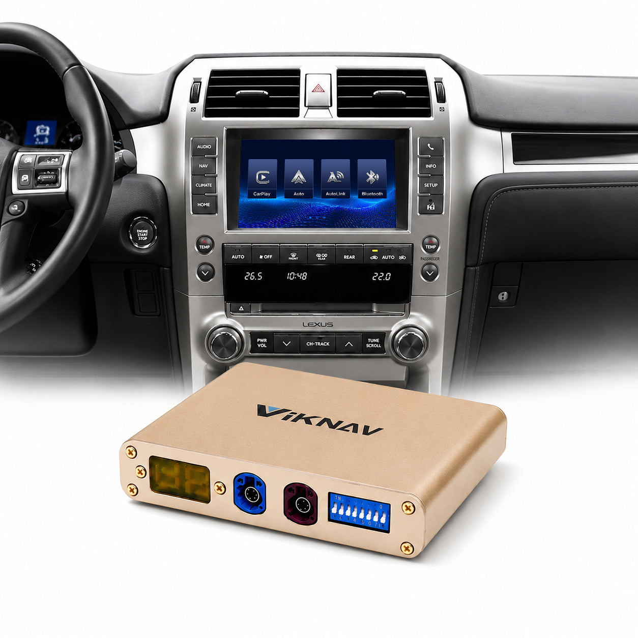 VIKNAV Wireless CarPlay Android Auto Decoder Linux Interface Box Upgrade for Lexus GX 2009–2023