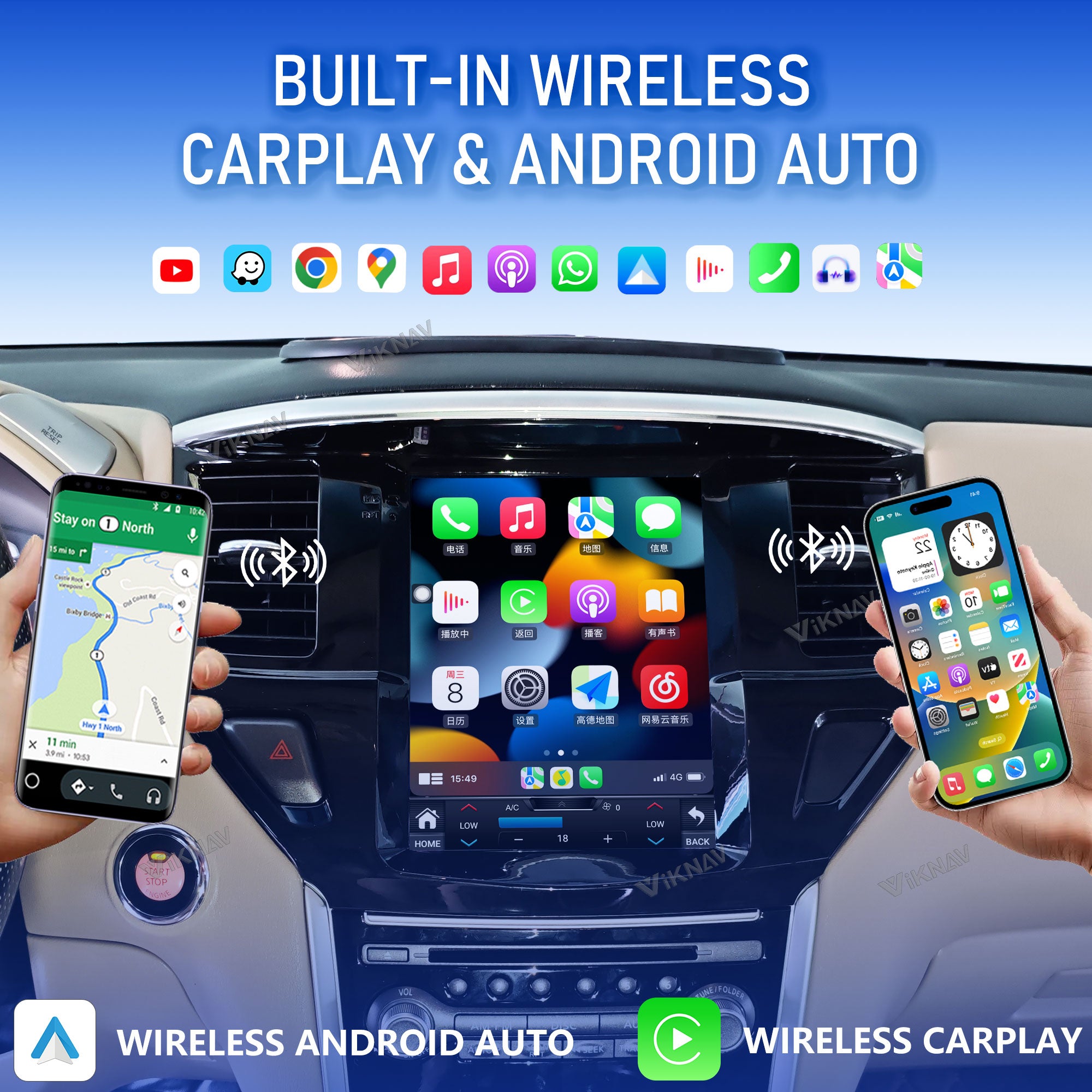 VIKNAV 10.4 Inch Android Car Radio for Nissan Pathfinder 2012-2020 Auto Stereo Screen Upgrade Wireless Carplay GPS Navigation Multimedia Player Head Unit