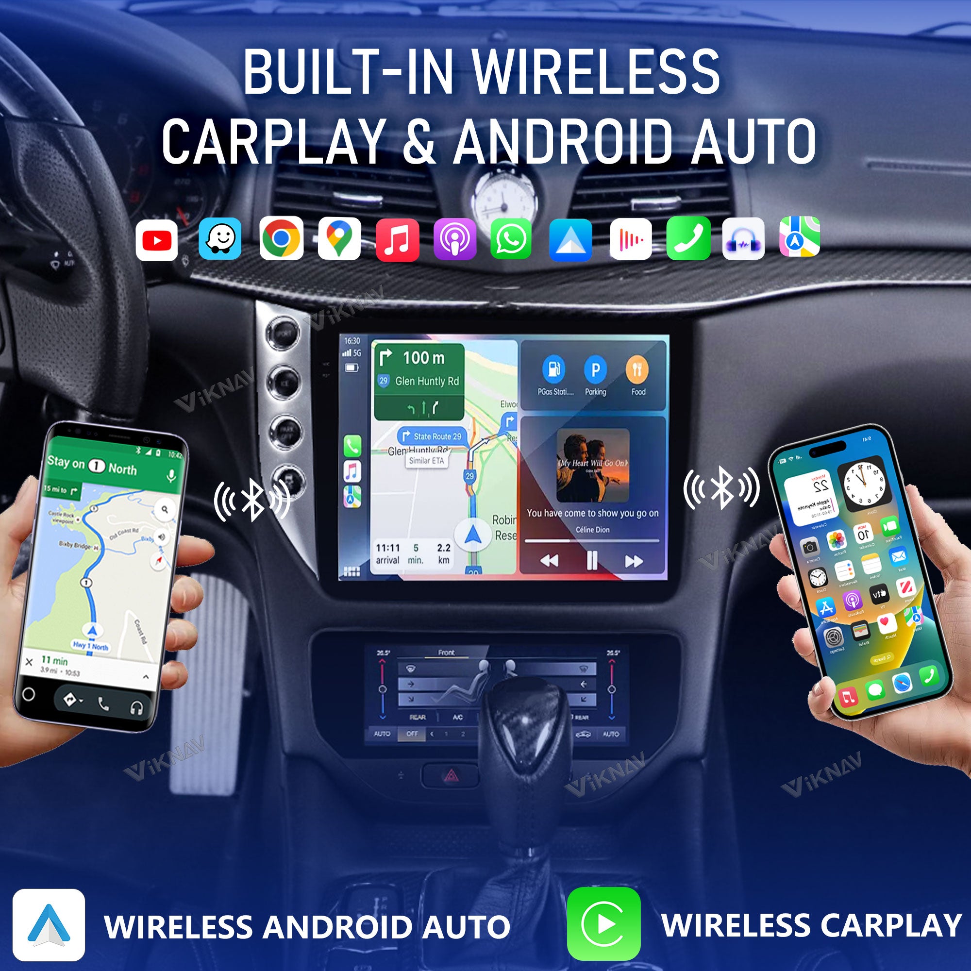VIKNAV 10 Inch Android Car Radio for Maserati GranTurismo GT GC 2007-2017 Auto Stereo Screen Upgrade Wireless Carplay GPS Navigation Multimedia Player With AC Panel