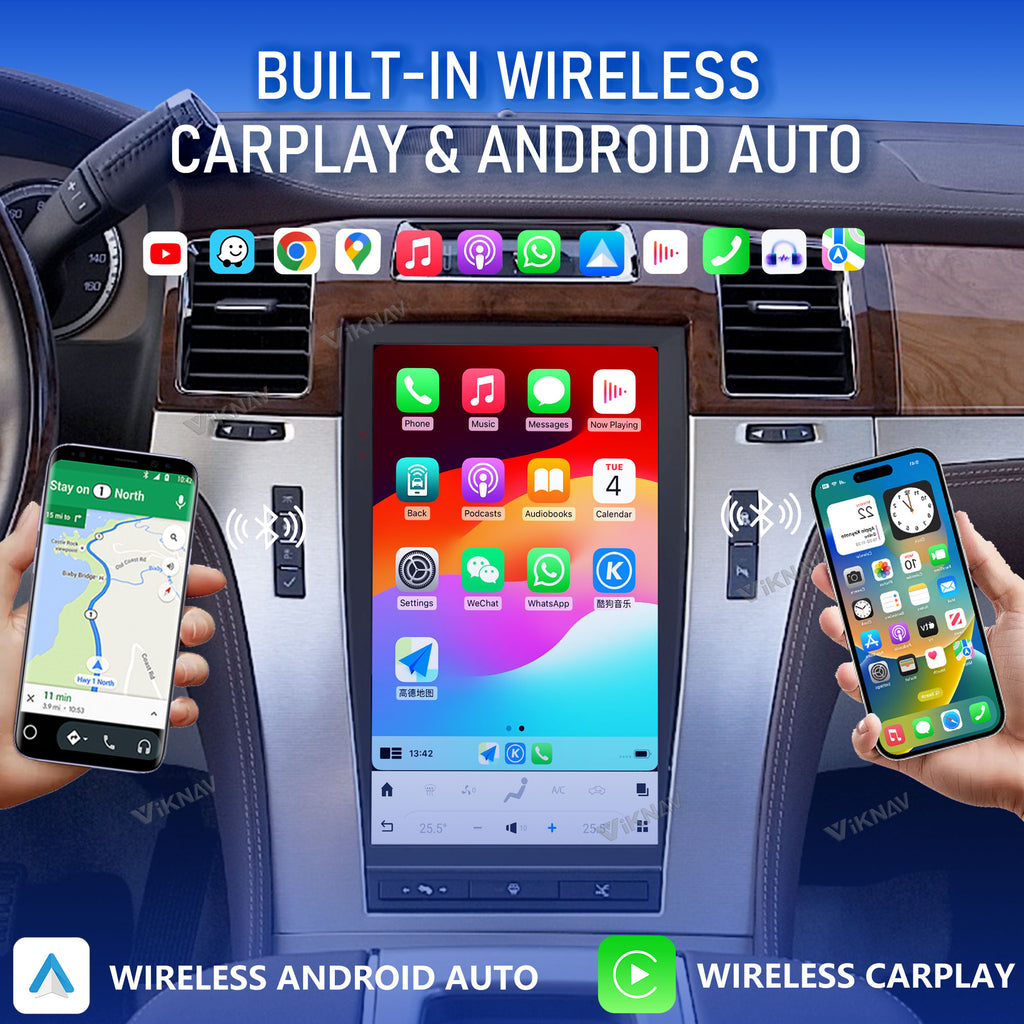 VIKNAV 13.6 Inch Android Car Radio For Cadillac Escalade 2008-2012 Auto Stereo Infotainment System Screen Upgrade (128GB)