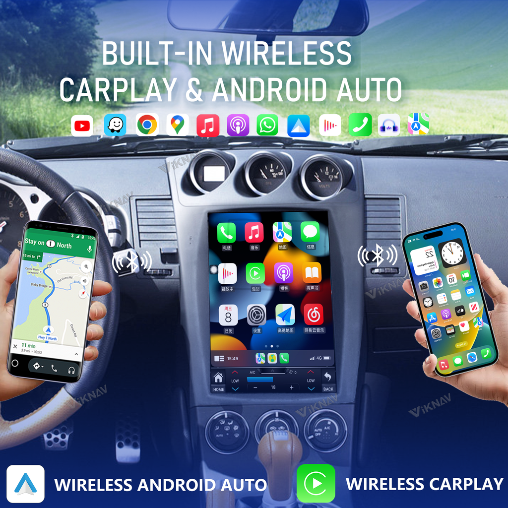 VIKNAV 12.1 Inch Android Car Radio for Nissan 350Z 2003-2007 Auto Stereo Screen Upgrade Wireless Carplay GPS Navigation Multimedia Player LHD and RHD Head Unit