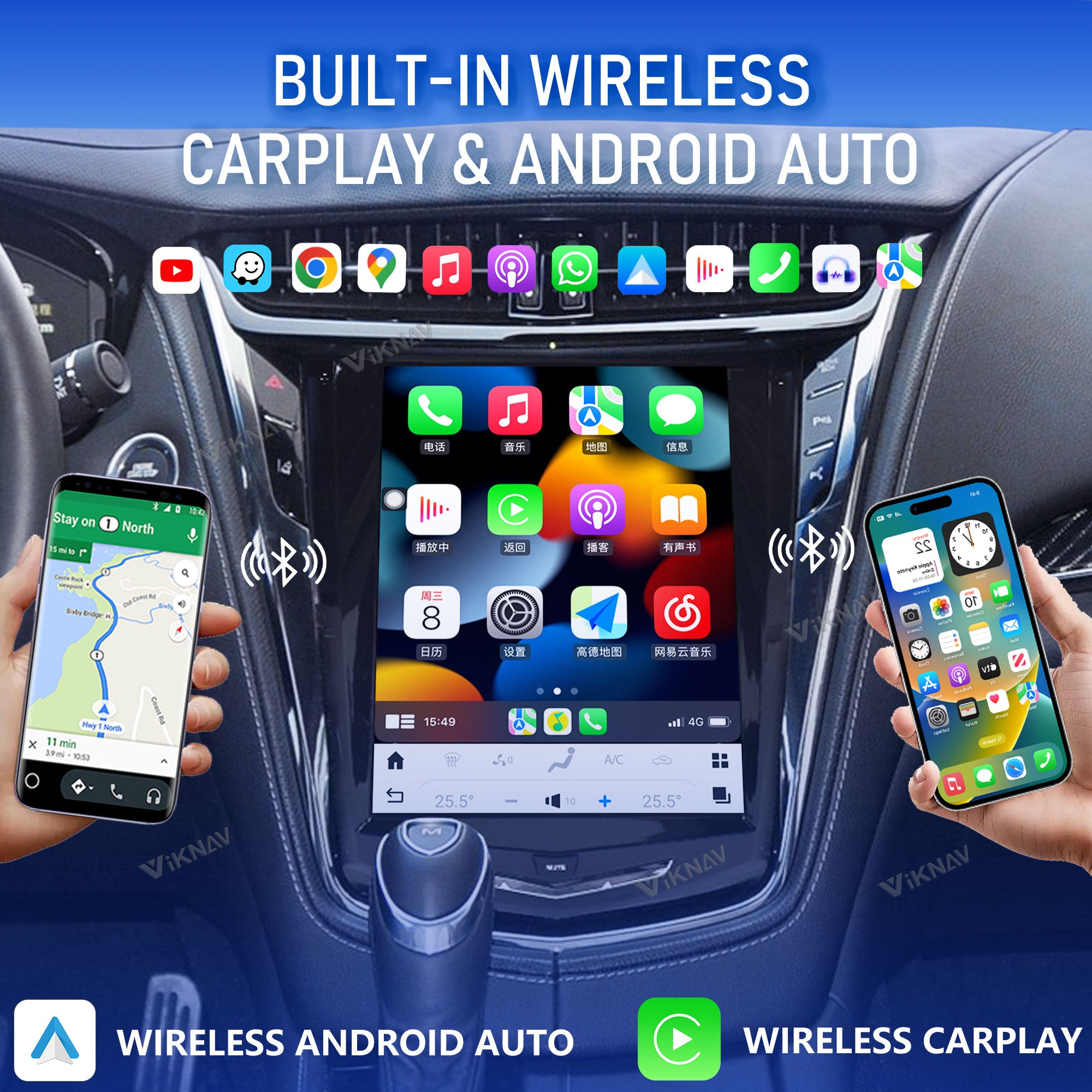 VIKNAV 10.4 Inch Android Car Radio For Cadillac ATS CTS SRX Escalade 2013-2018 Auto Stereo Infotainment System Screen Upgrade (128GB)