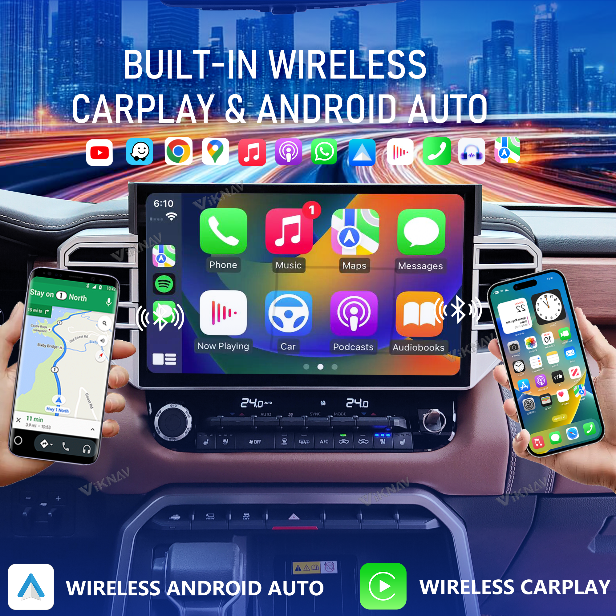 VIKNAV 14.6 Inch Android Car Radio for Toyota Tundra 2021 2022 2023 2024 Auto Stereo Screen Upgrade Wireless Carplay GPS Navigation Multimedia Player Head Unit