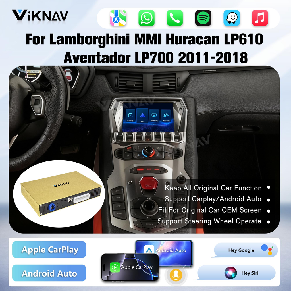 Viknav Linux System Decoder Box for Lamborghini Huracán Aventador 2011-2018 Vantage Upgrade Interface Wireless Carplay Android Auto Decoding Box Autolink Airplay