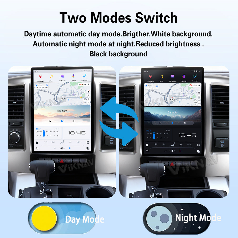 Viknav 13.8 inch Touch Screen Android Car Radio For Dodge RAM 2008- 2012 Wireless Carplay GPS Navigation With 13.1 Inch Car Speedometer