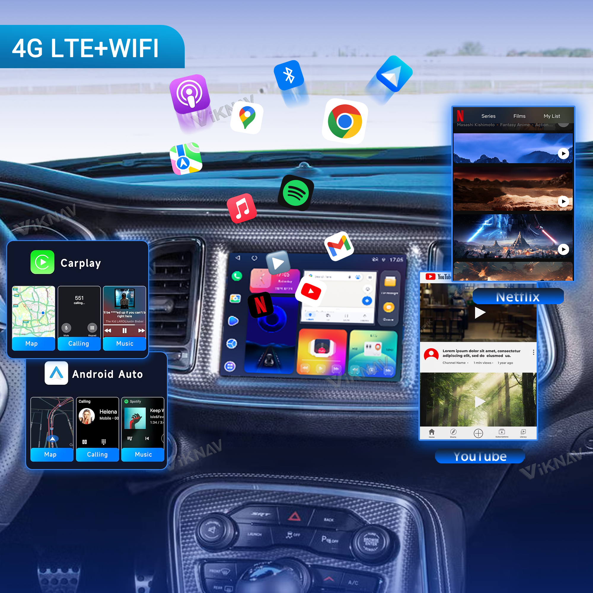 VIKNAV 8.4 Inch Android Car Radio for Dodge Charger Dodge Challenger 2015-2019 Auto Stereo Screen Upgrade Wireless Carplay GPS Navigation Multimedia Player Head Unit