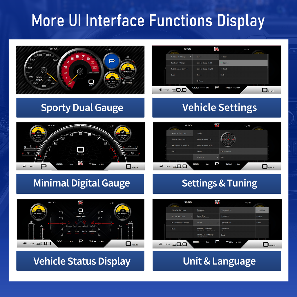 Viknav 12.3inch For Nissan GTR 2008-2015 LCD Digital Cluster Dashboard Panel Speedometer Screen Virtual Instrument Cluster Virtual Cockpit