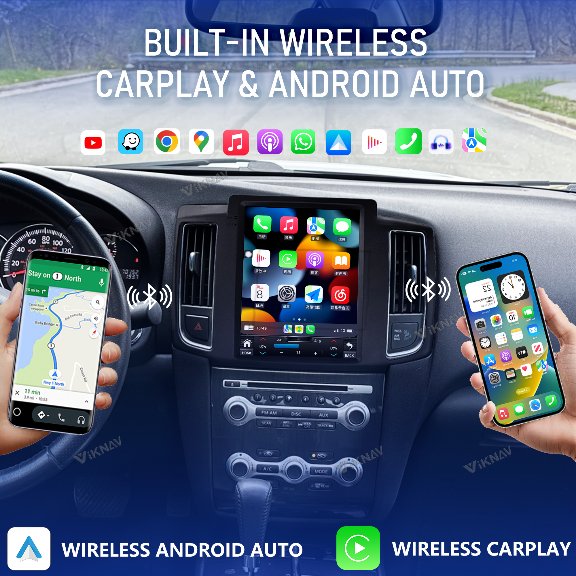 VIKNAV 10 Inch Android Car Radio for Nissan Maxima 2009-2014 Auto Stereo Screen Upgrade Wireless Carplay GPS Navigation Multimedia Player Head Unit