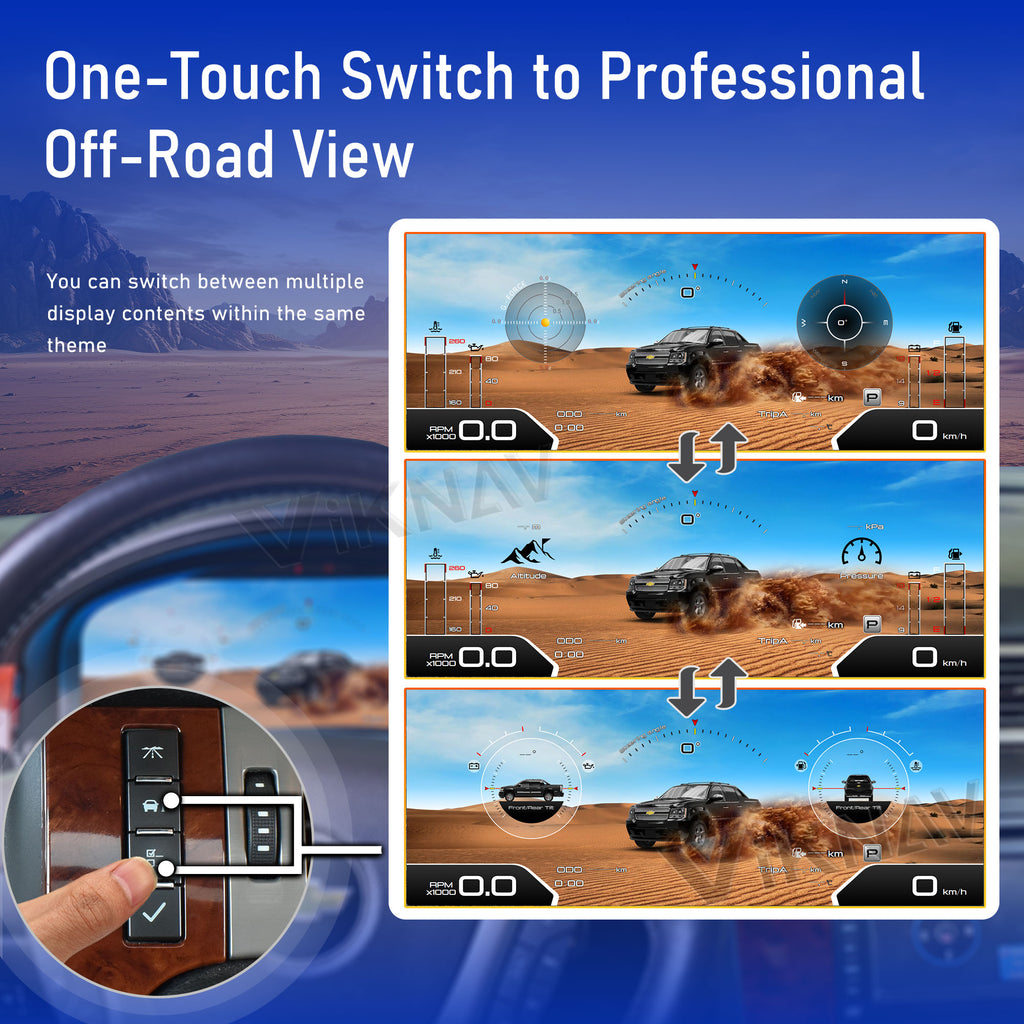 Viknav 15.1 inch Digital Gauge Cluster for GMC Yukon Chevrolet Silverado Tahoe Suburban 2007-2013 LCD Digital Instrument Full Screen Upgrade Automotive Replacement Speedometer Panel
