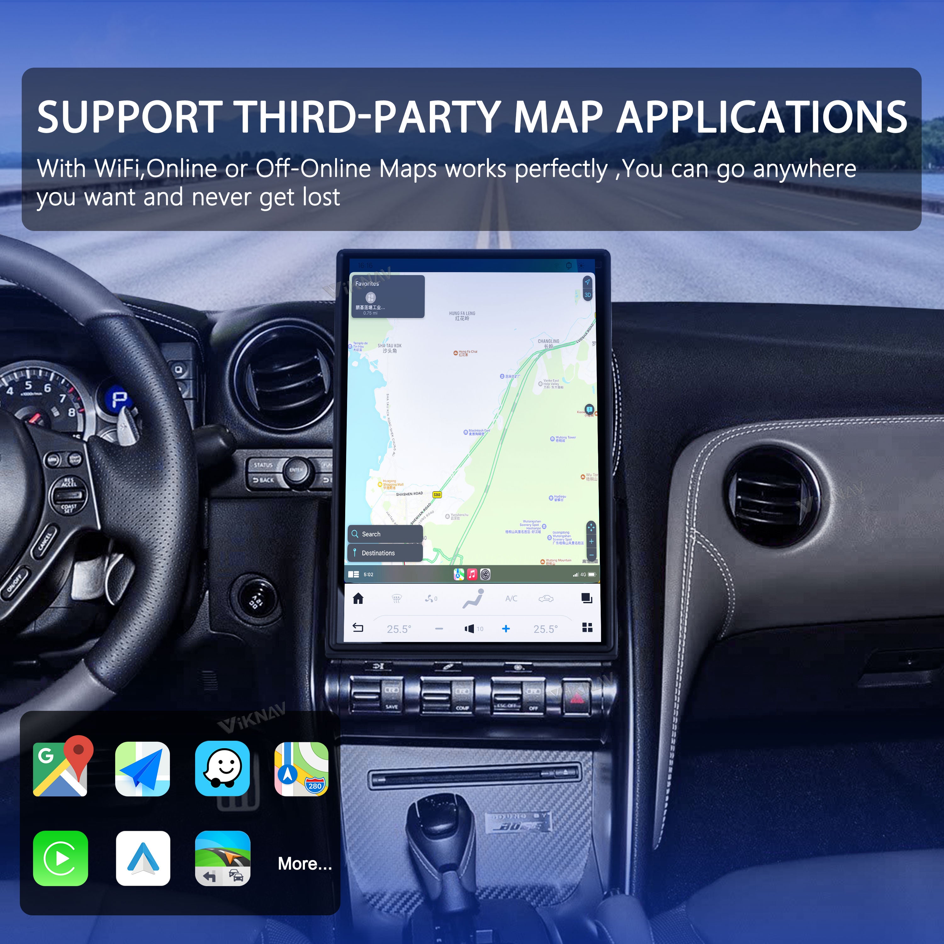 VIKNAV 14.4 Inch Android Car Radio For Nissan GTR 2008-2015 Auto Stereo Infotainment System Screen Upgrade (128GB)