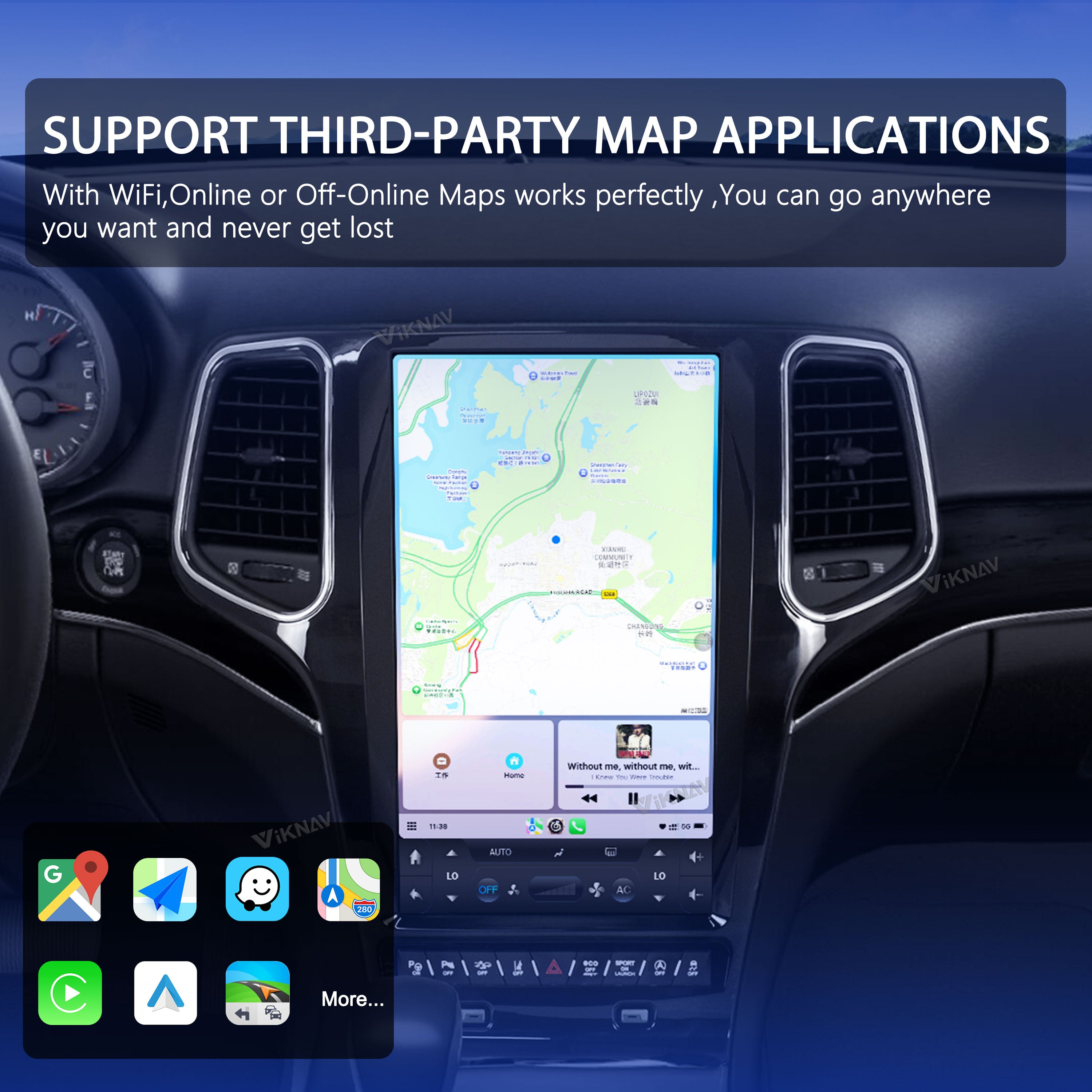 VIKNAV 13.6 Inch Android Car Radio for Jeep Grand Cherokee 2011-2022 Auto Stereo Screen Upgrade Wireless Carplay GPS Navigation Multimedia Player Head Unit