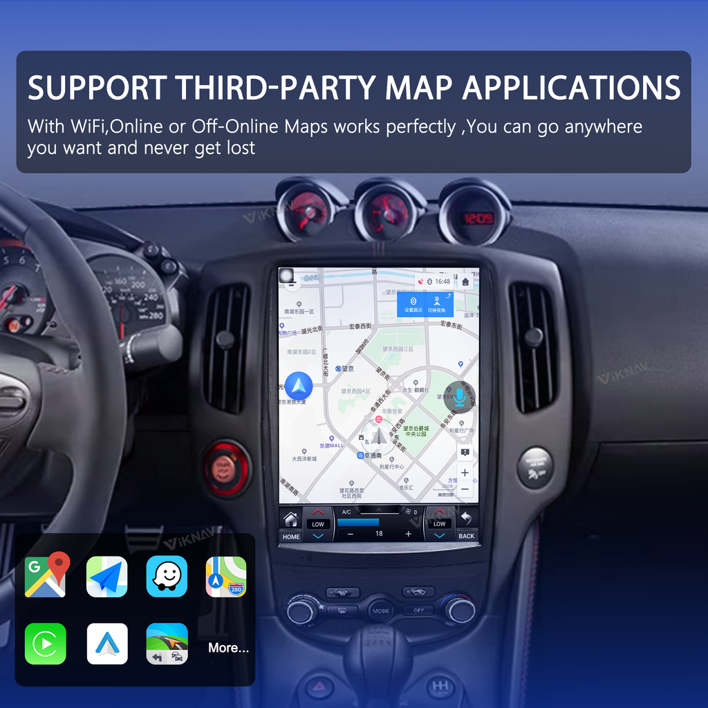 VIKNAV 12.1 Inch Android Car Radio for Nissan 370Z 2008-2018 Auto Stereo Screen Upgrade Wireless Carplay GPS Navigation Multimedia Player LHD and RHD Head Unit