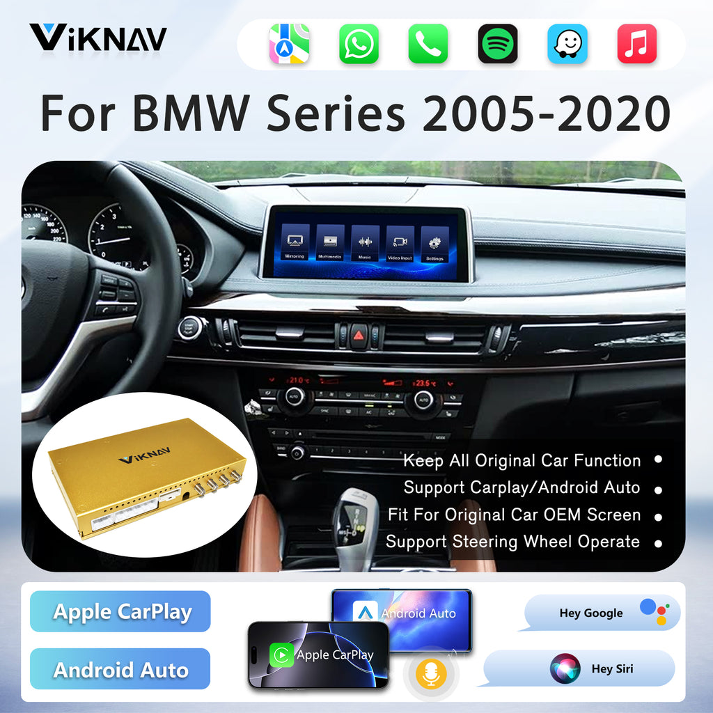 Viknav Linux System Wireless Carplay Android Auto Decoder Box for BMW 1/2/3/4/5/6/7 Series X1/X3/X4/X5/X6/M2/M3/M4/M5/M6/Z4 ＆Mini Series 2005-2020 Upgrade Interface Autolink Airplay Decoding Box