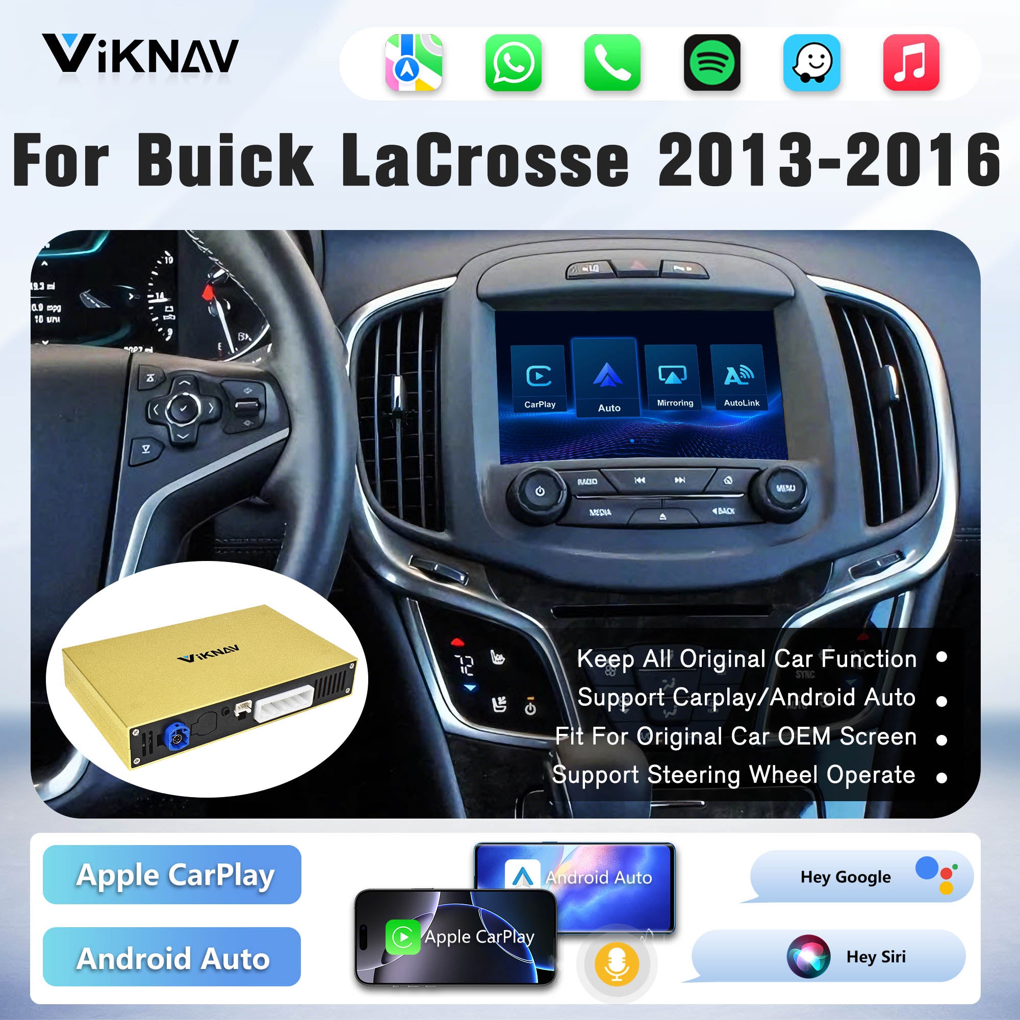 Viknav Linux System Decoder Box For Buick LaCrosse 2013-2016 OEM Harman System Upgrade Interface Wireless Carplay Android Auto Decoder Box Autolink Airplay