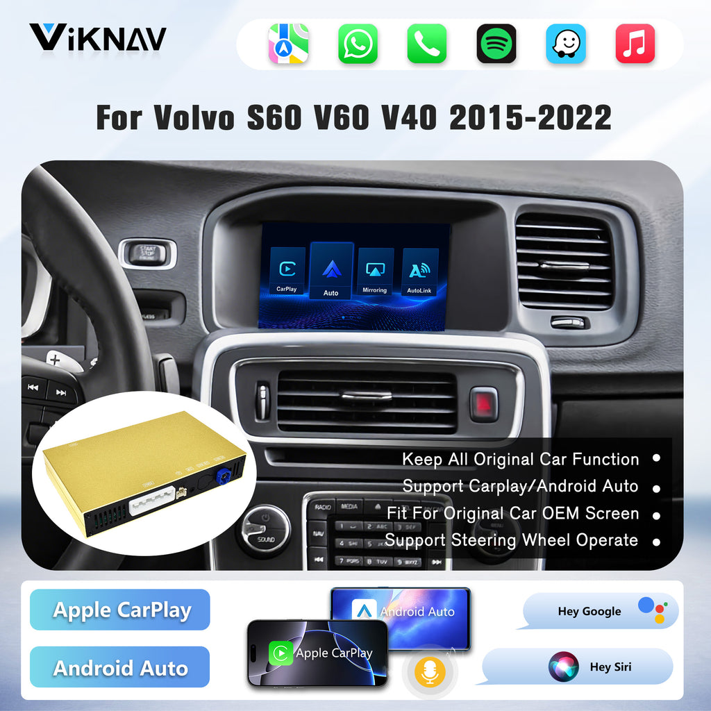 Viknav Linux Box for Volvo S60 V60 V40 2015-2022 Built-in GPS Remote Control Wireless Apple CarPlay Android Auto