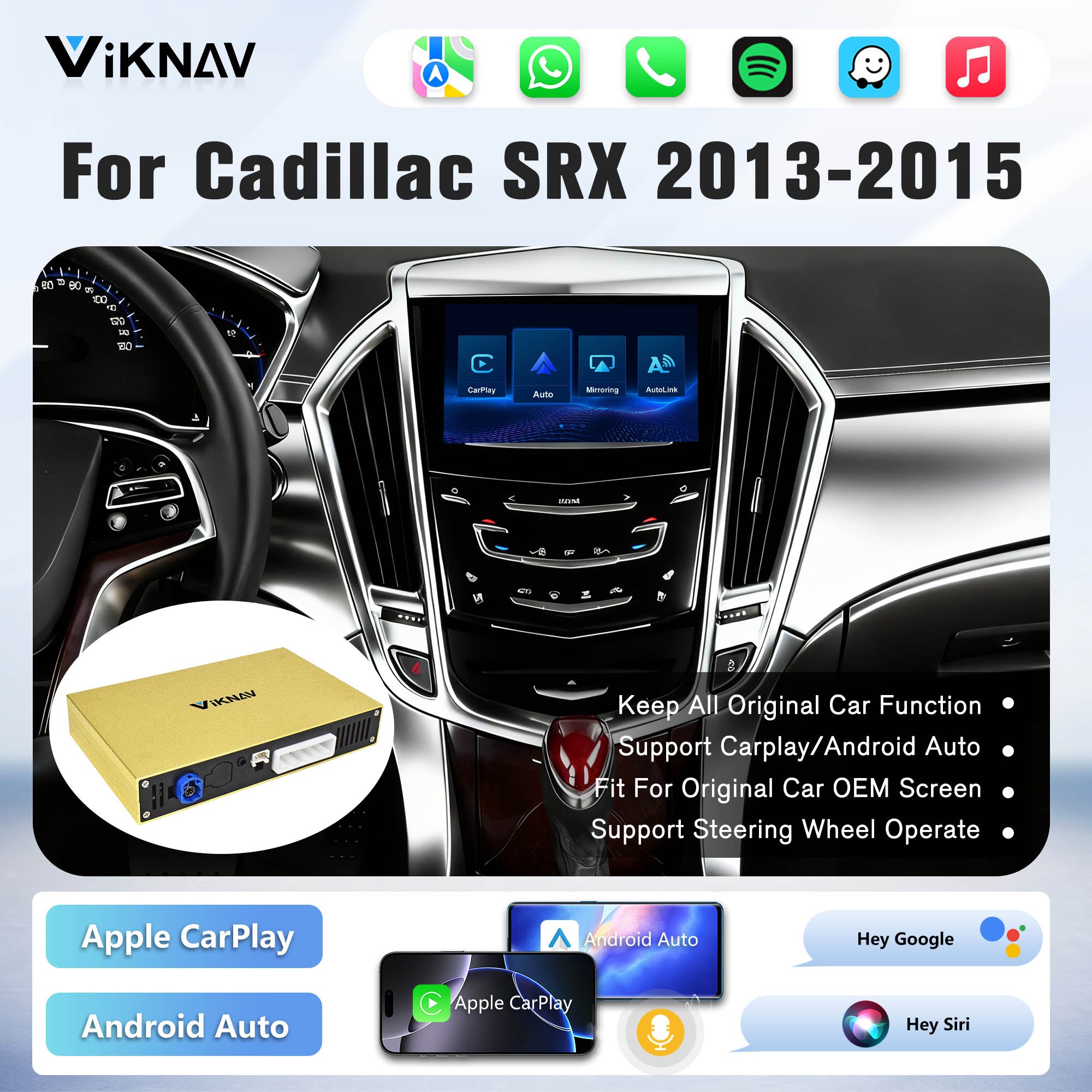 Viknav Linux System Decoder Box For Cadillac SRX 2013-2015 OEM Harman System Upgrade Interface Wireless Carplay Android Auto Decoder Box Autolink Airplay