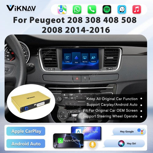 Viknav Car Decoder Box Linux Interface for Peugeot 208 308 408 508 2008 2014-2016 Upgrade interface Wireless Android Auto Apple CarPlay