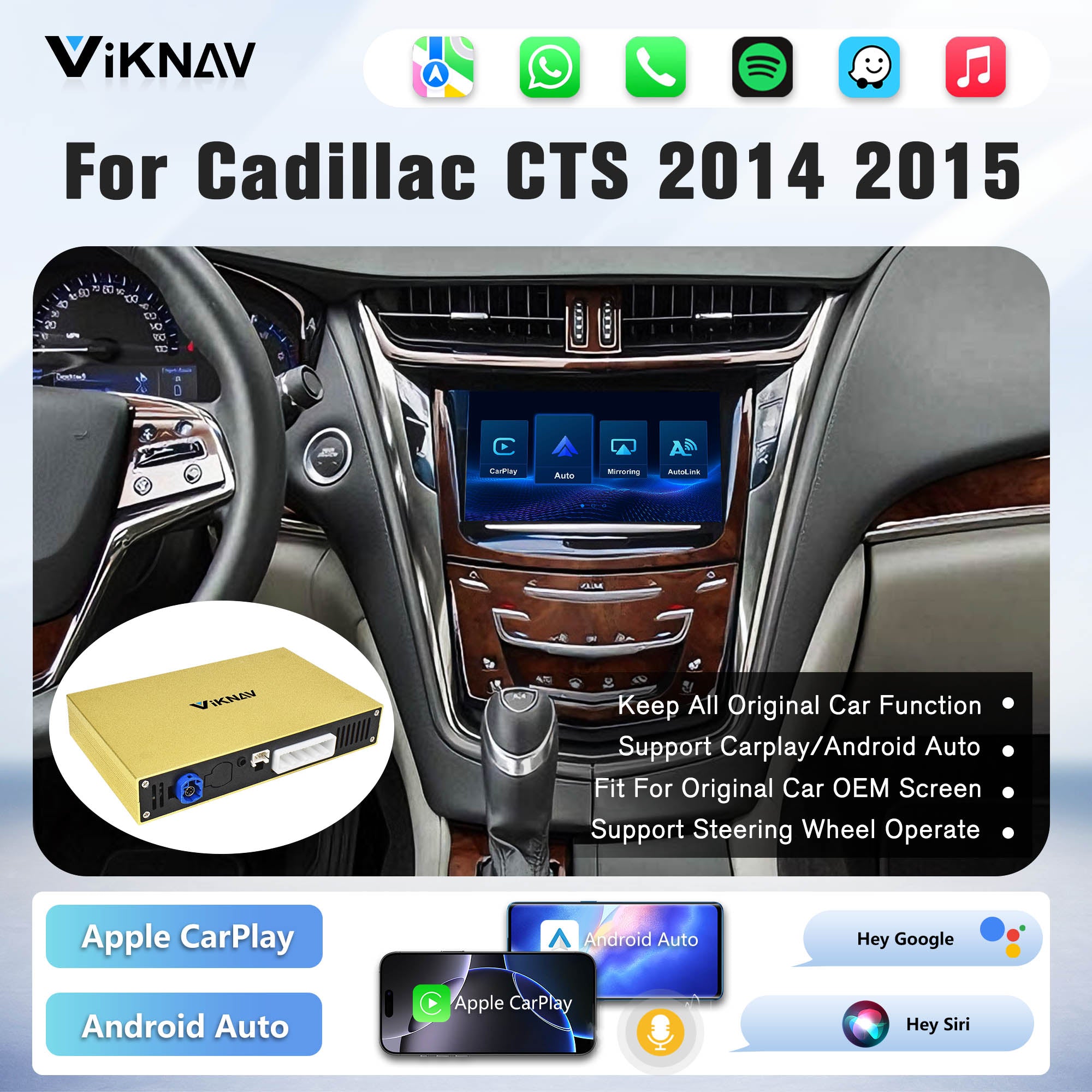 Viknav Linux System Decoder Box For Cadillac CTS 2014-2015 OEM Harman System Upgrade Interface Wireless Carplay Android Auto Decoder Box Autolink Airplay