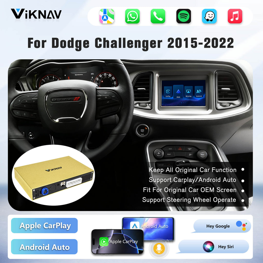 Viknav Linux System Decoder Box For Dodge Challenger 2015-2022 OEM Harman System Upgrade Interface Wireless Carplay Android Auto Decoder Box Autolink Airplay