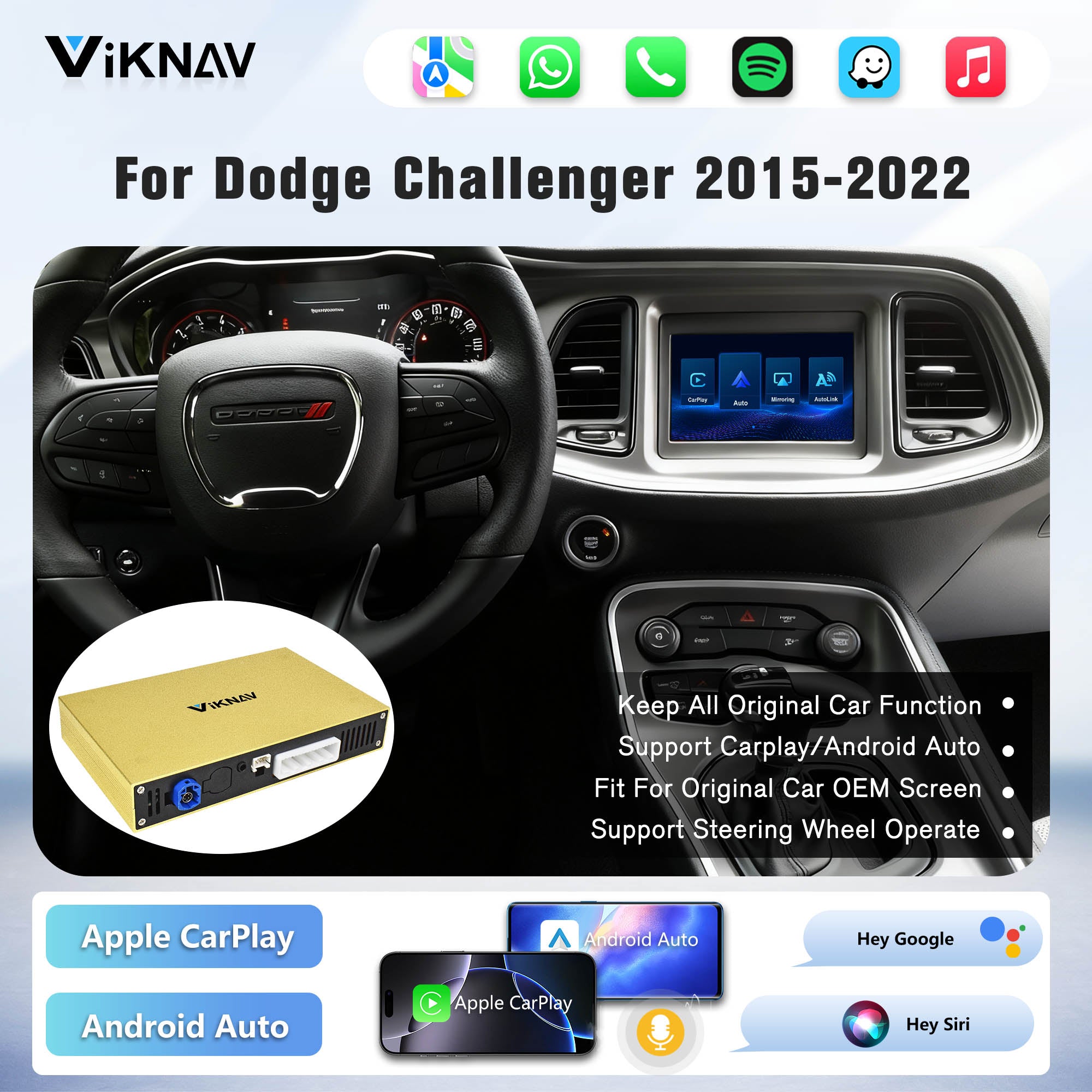 Viknav Linux System Decoder Box For Dodge Challenger 2015-2022 OEM Harman System Upgrade Interface Wireless Carplay Android Auto Decoder Box Autolink Airplay
