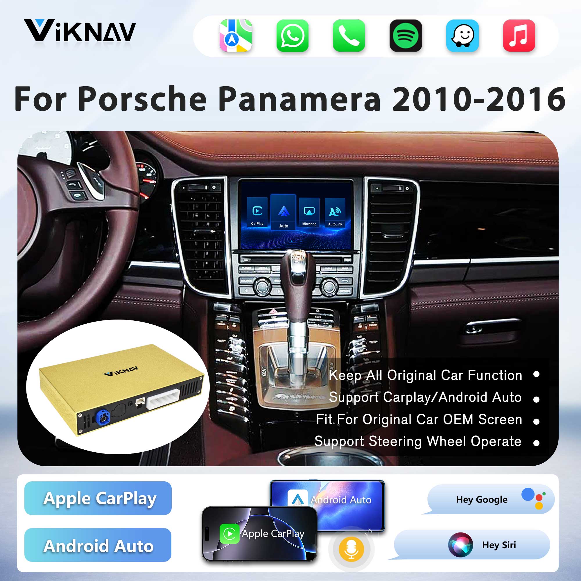 Viknav Linux System Wireless Carplay Android Auto Decoder Box for Porsche Panamera 2010-2016 PCM 3.1 Upgrade Interface Autolink Airplay Decoding Box