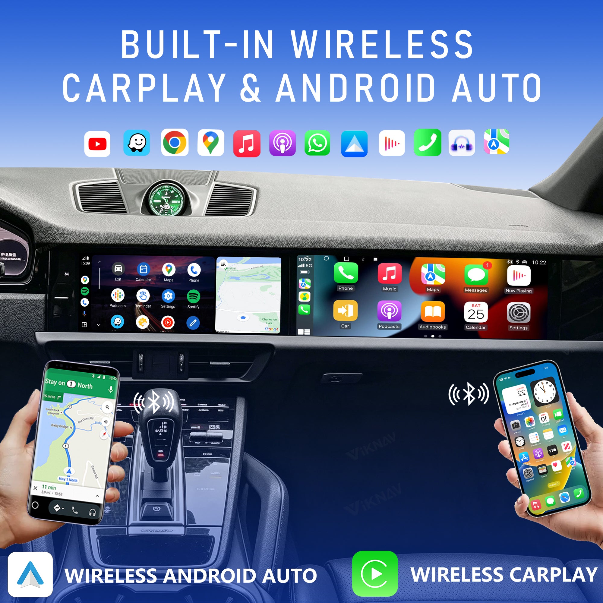 VIKNAV Dual 12.3 Inch Android Car Radio for Porsche Cayenne 2018 2019 2020 2021 2022 2023 Auto Stereo Screen Upgrade Wireless Carplay GPS Navigation Multimedia Player Head Unit